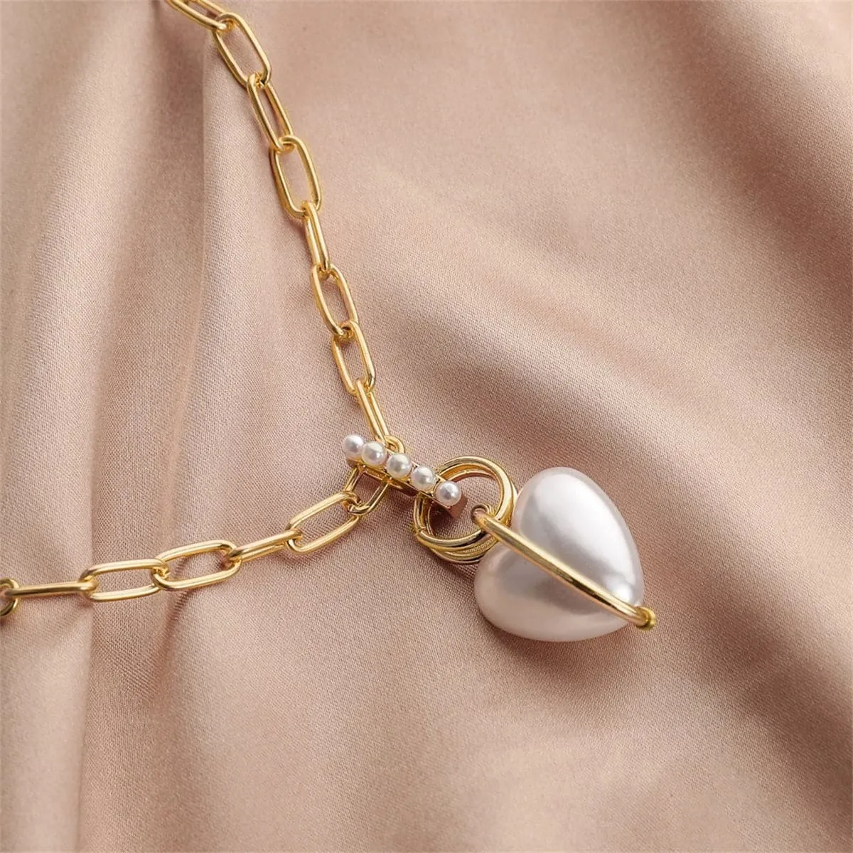 Pearl & 18K Gold-Plated Heart Pendant Necklace