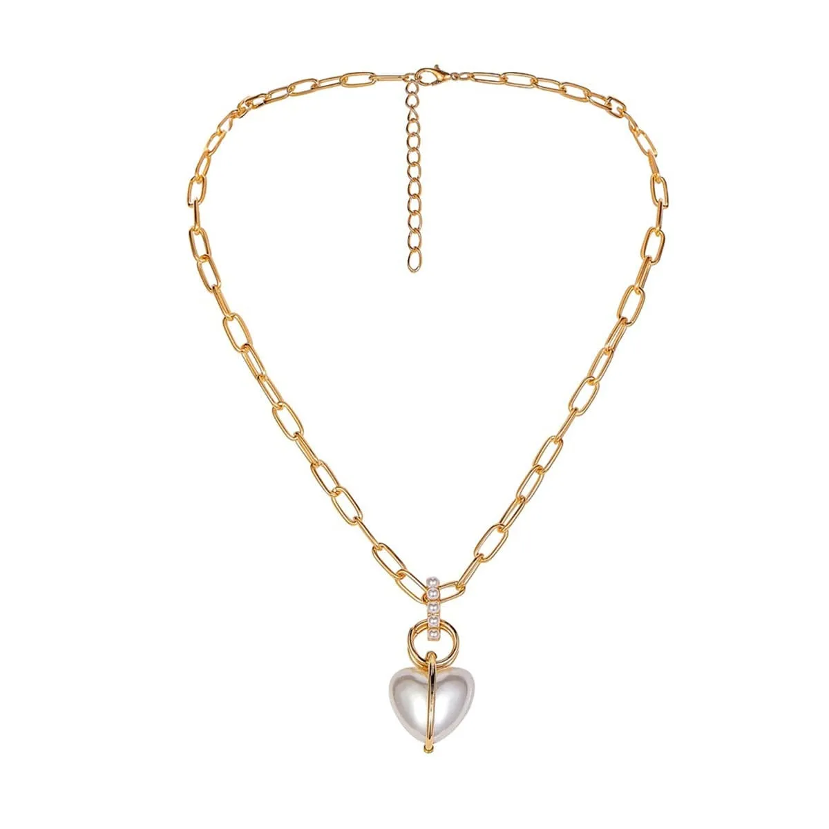 Pearl & 18K Gold-Plated Heart Pendant Necklace