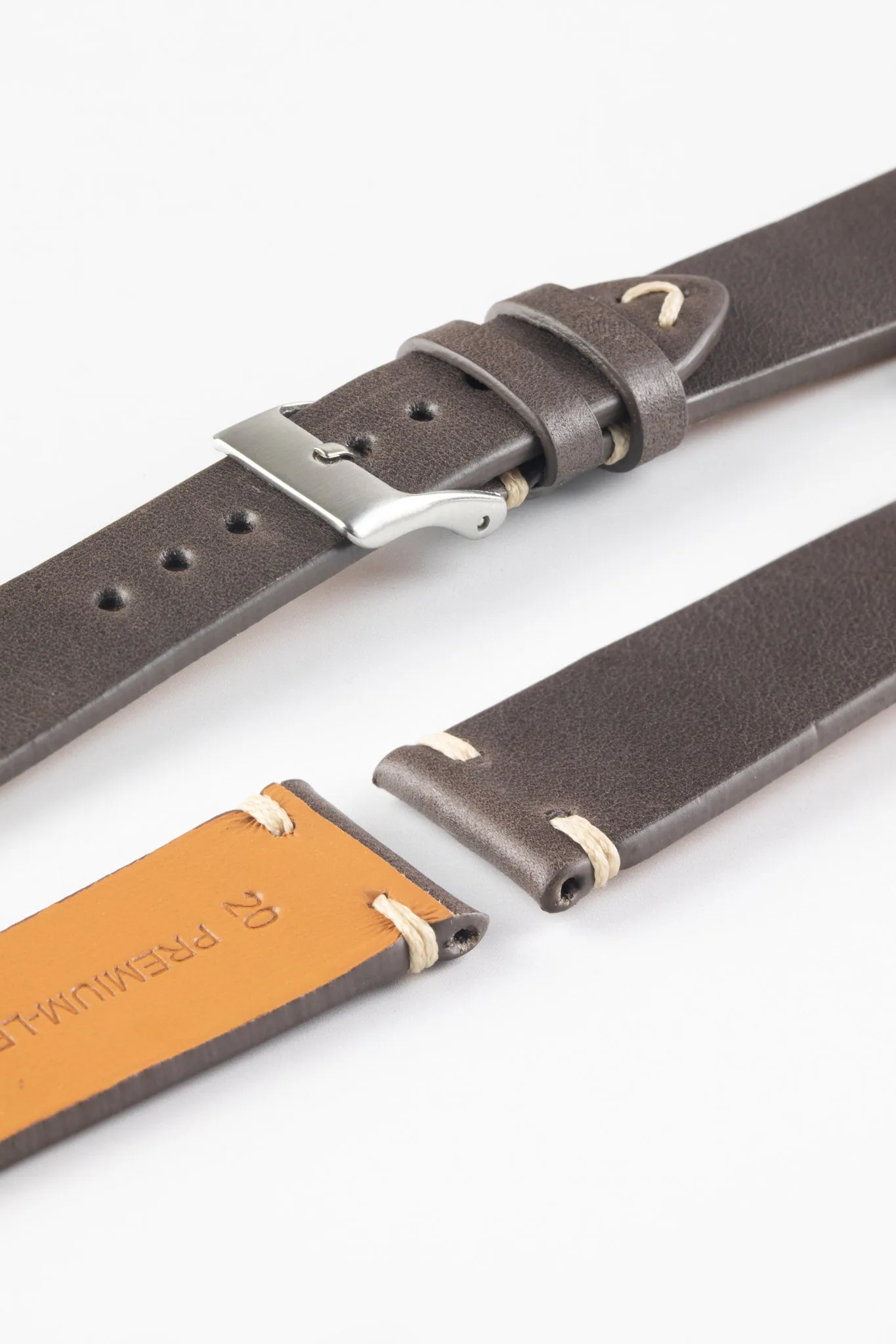 Pebro LEGACY Vintage Calfskin Leather Watch Strap in DARK BROWN
