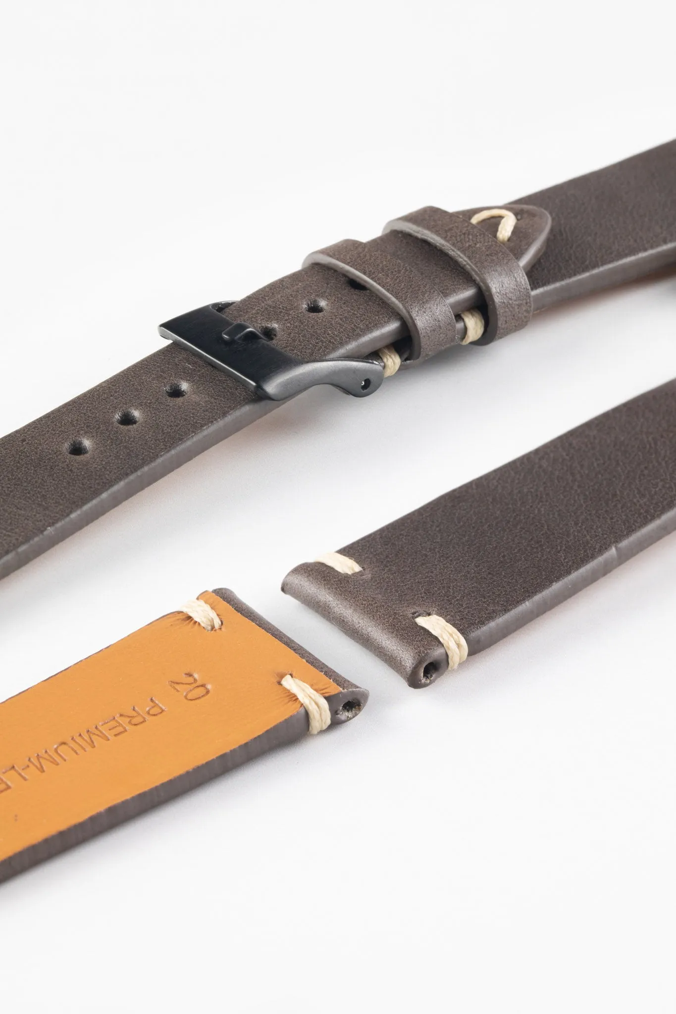 Pebro LEGACY Vintage Calfskin Leather Watch Strap in DARK BROWN