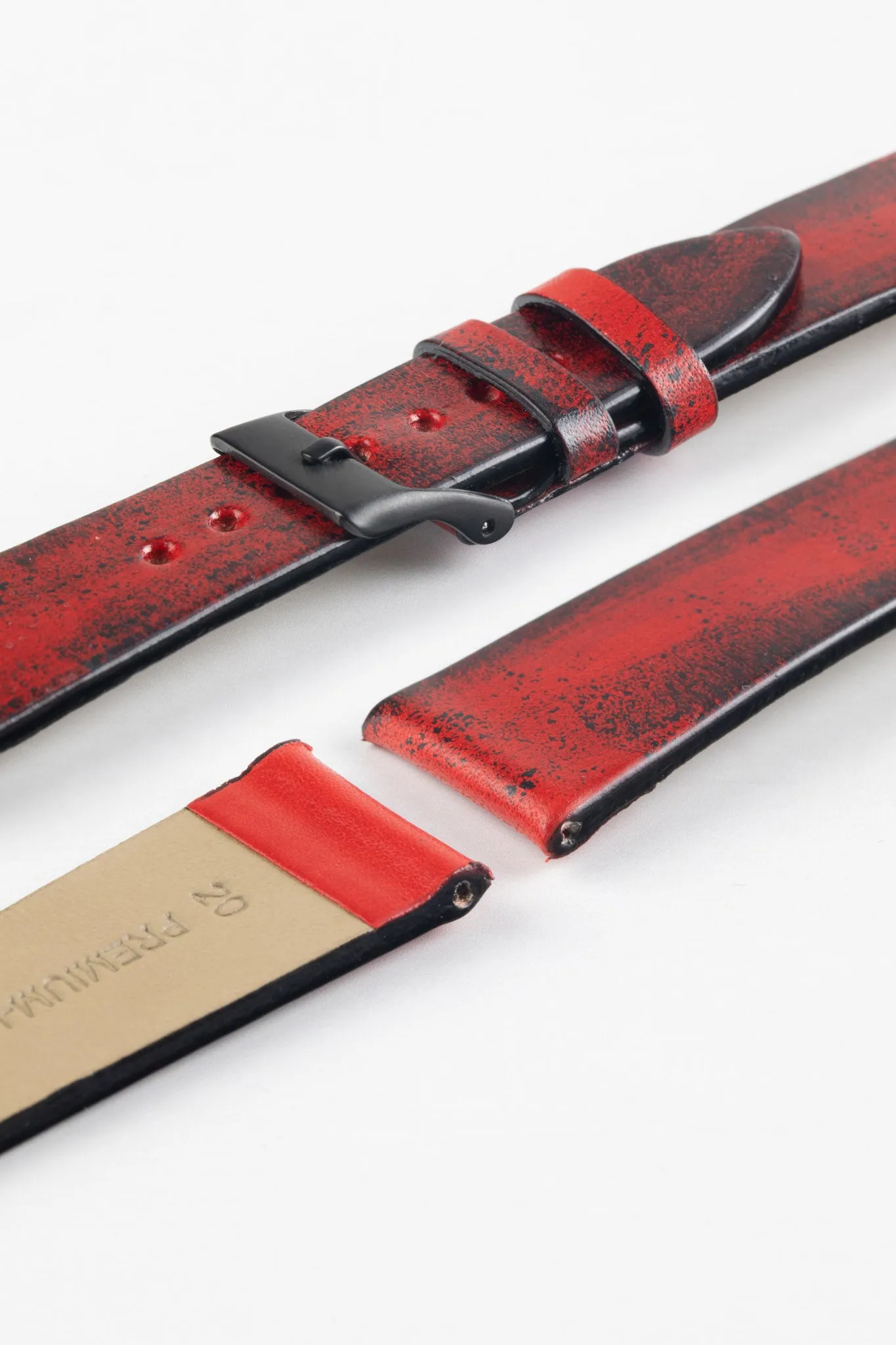 Pebro VENEER Lacquered Vintage Leather Watch Strap in RED