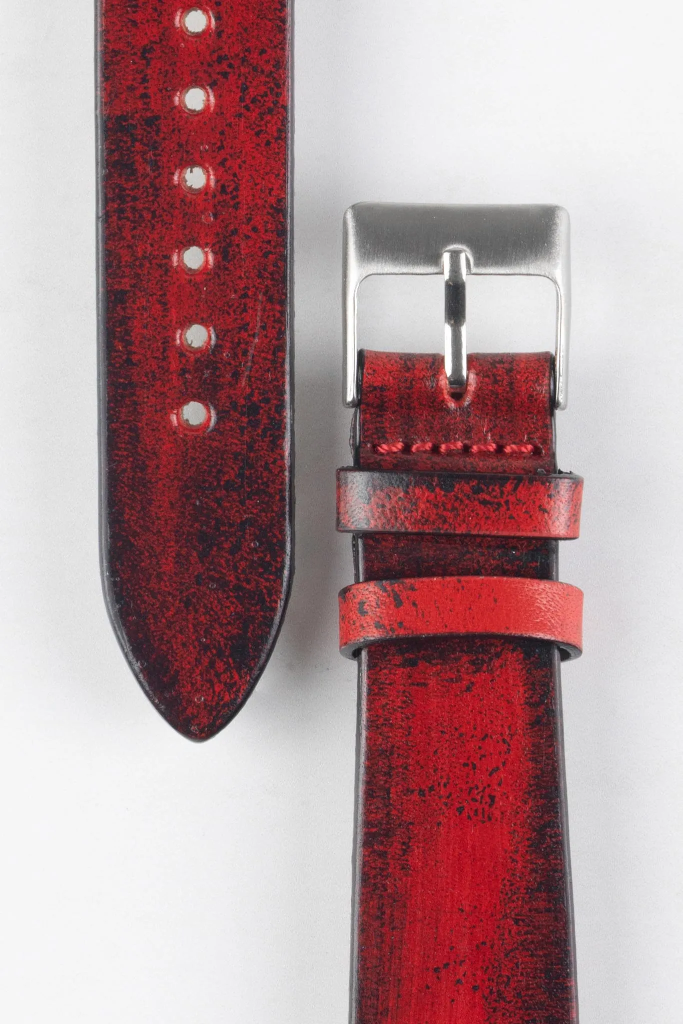 Pebro VENEER Lacquered Vintage Leather Watch Strap in RED