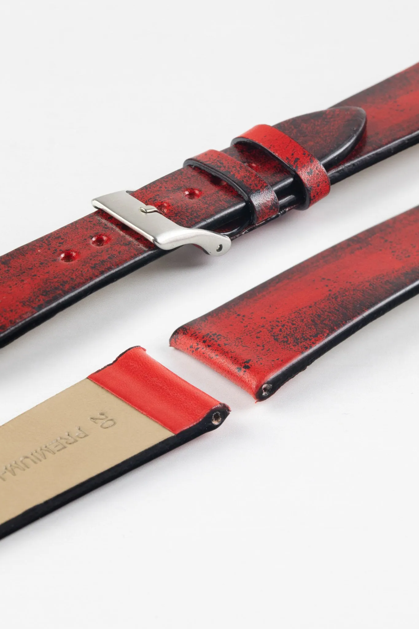 Pebro VENEER Lacquered Vintage Leather Watch Strap in RED