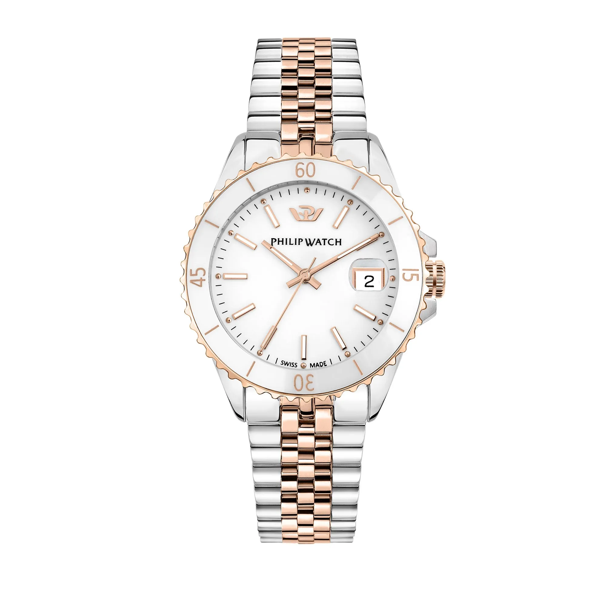Philip Watch CARIBE 35MM 3H WHITE DIAL BR SS RG