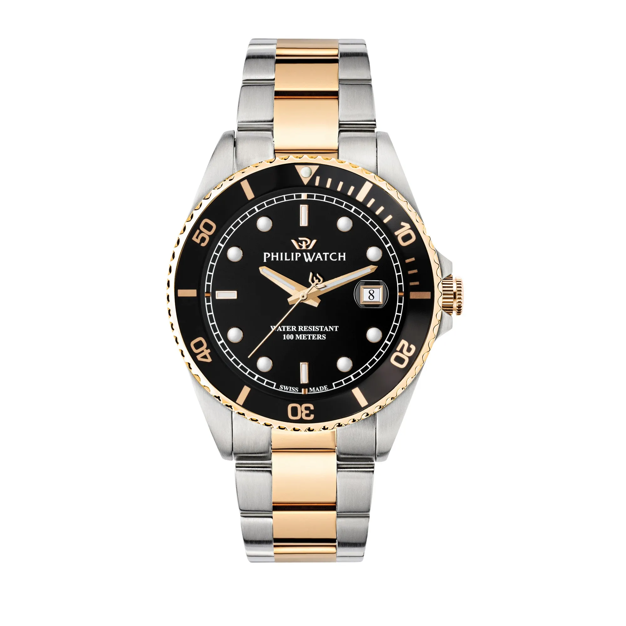 Philip Watch CARIBE 42mm 3H BLACK DIAL BR SS RG