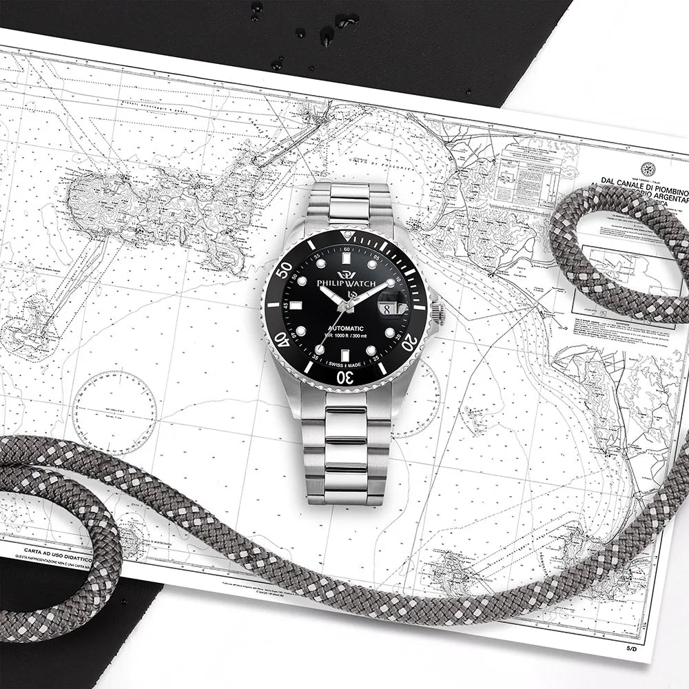 Philip Watch CARIBE 42MM AUTO 3H BLACK DIAL BR SS