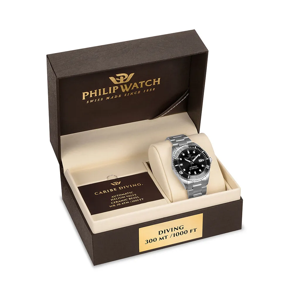 Philip Watch CARIBE 42MM AUTO 3H BLACK DIAL BR SS