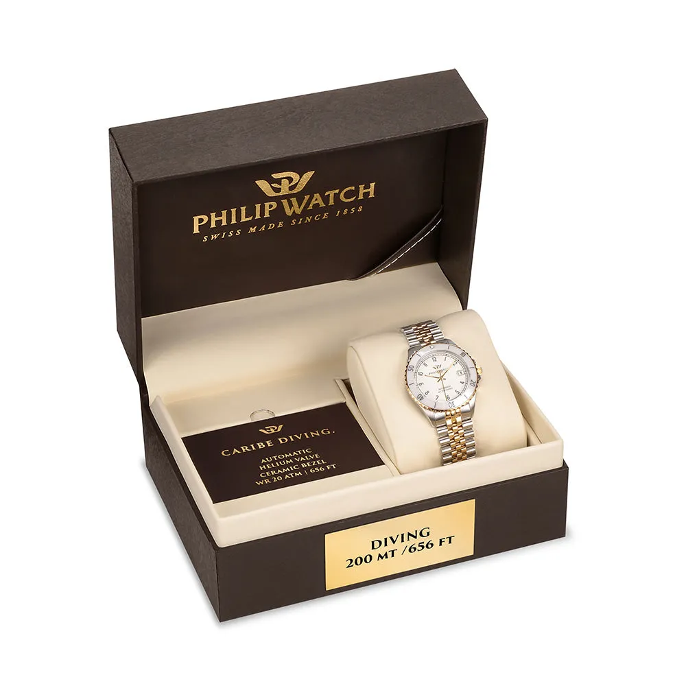 Philip Watch CARIBE DIVER 35MM AUTO WHI DIAL BR YG SS