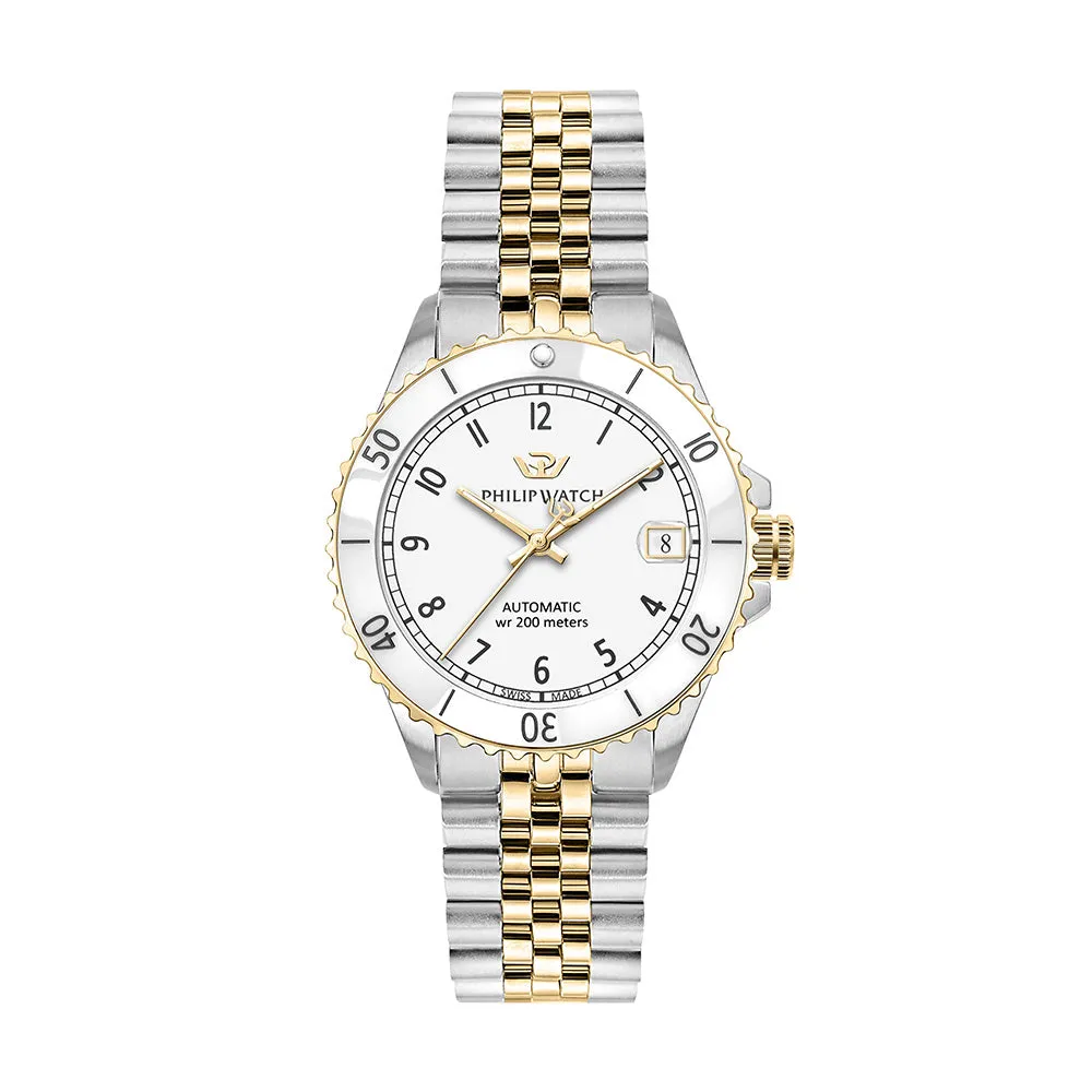 Philip Watch CARIBE DIVER 35MM AUTO WHI DIAL BR YG SS