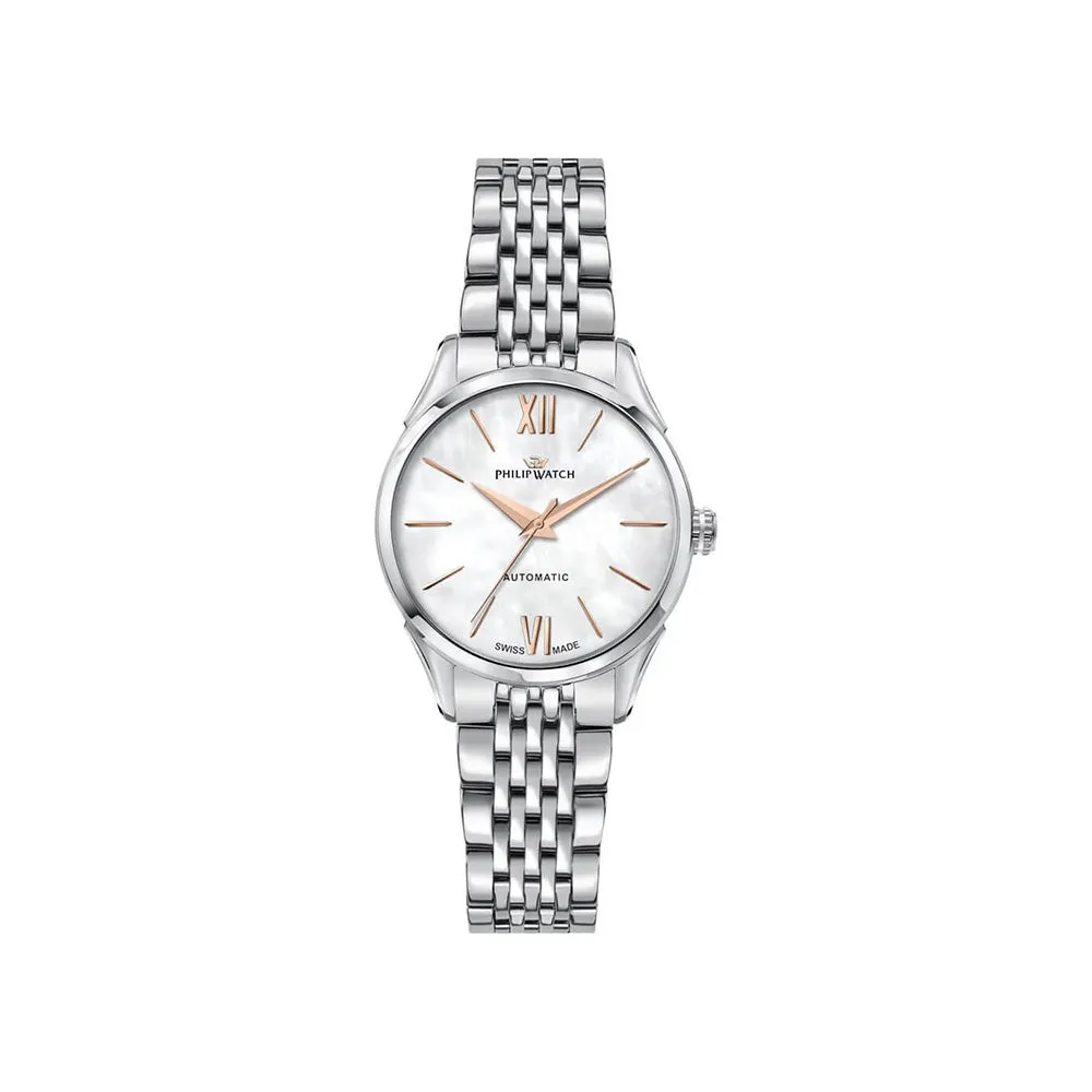 Philip Watch ROMA 34MM AUTO WHITE MOP DIAL BR SS