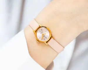 Pink watch for women unused gold plated Dawn, minimalist lady watch vintage classic gift limited edition, new premium leather nude strap
