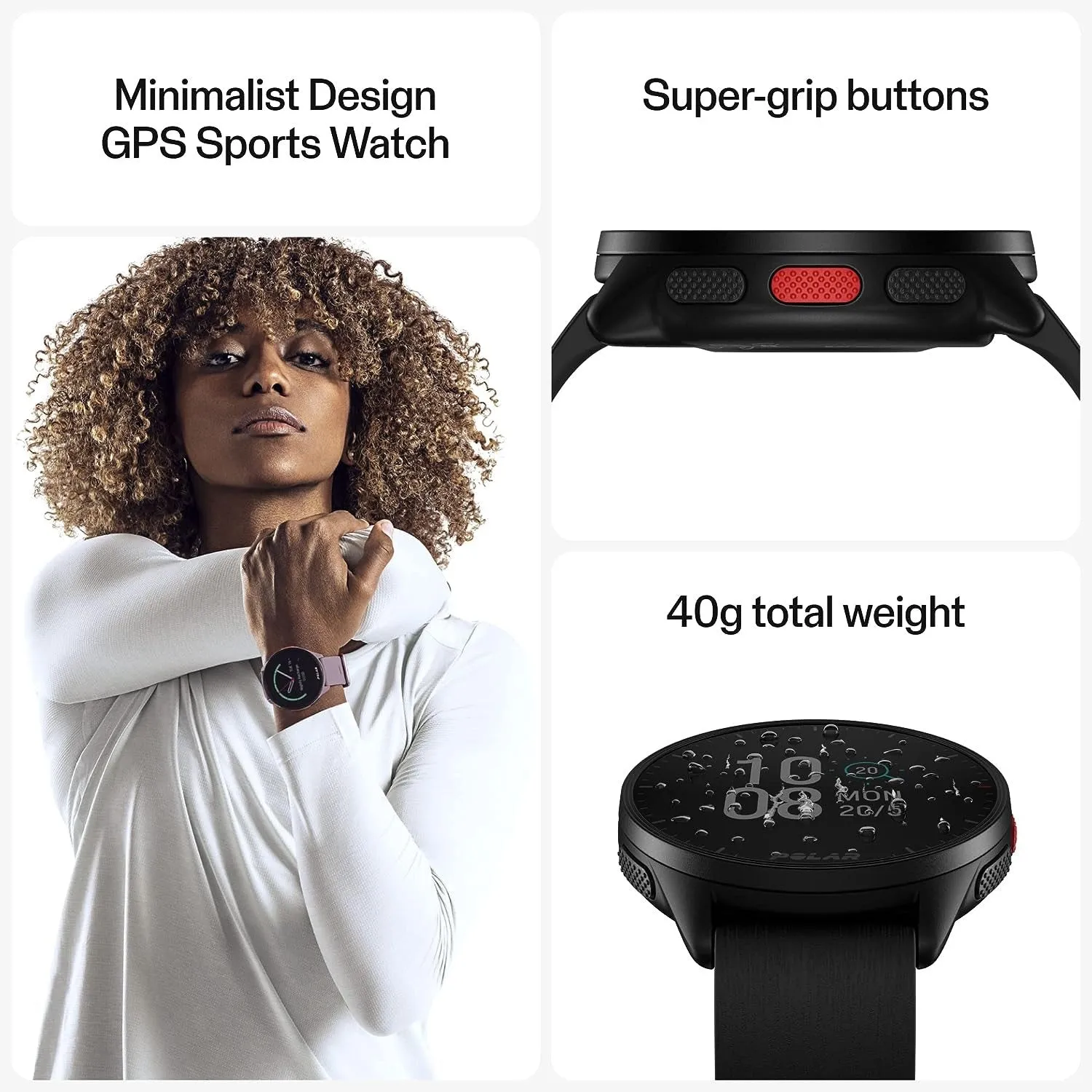 Polar Pacer GPS Running Watch High-Speed Processor Ultra-Light Bright - Black