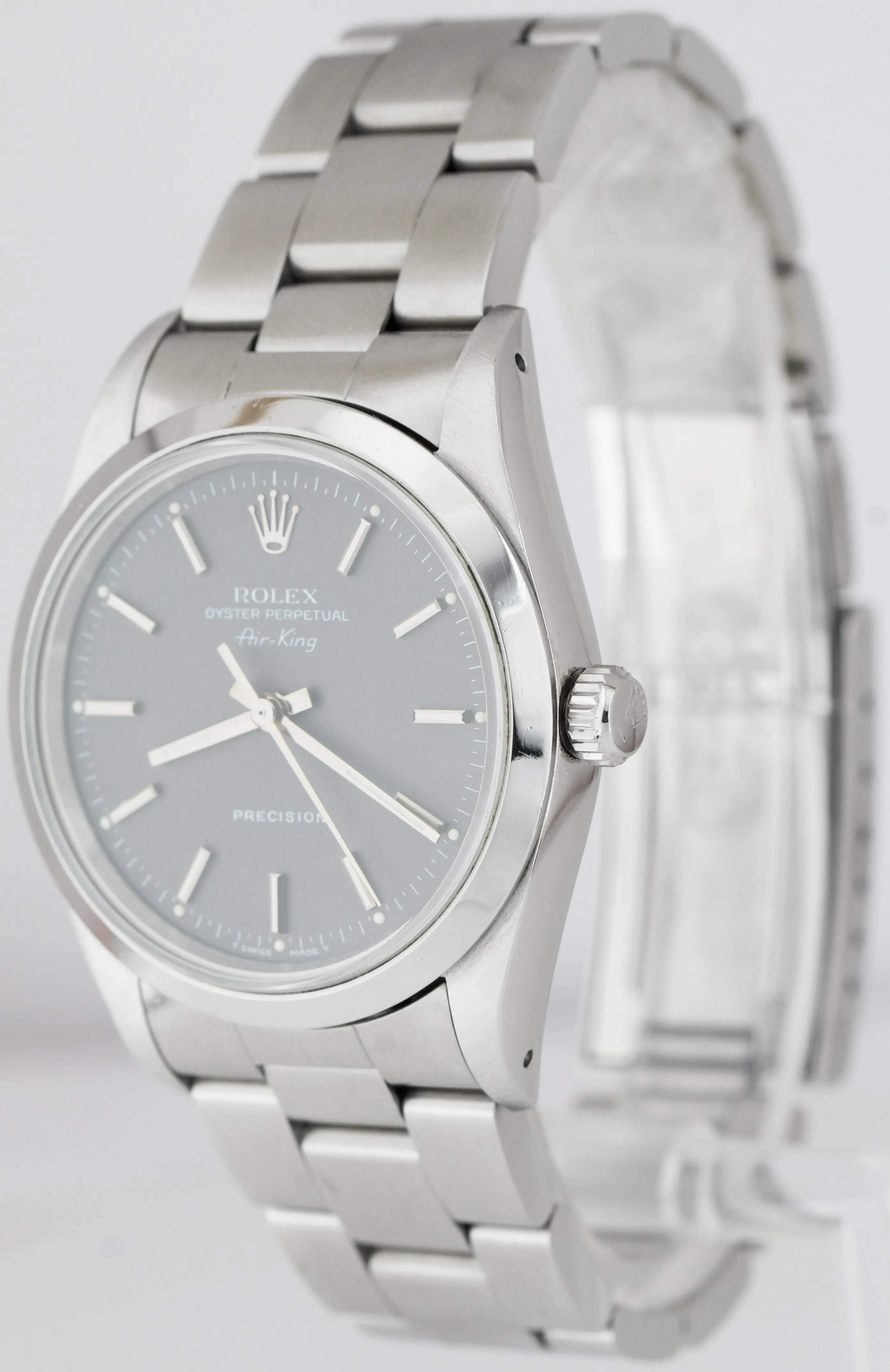 RARE Rolex Air-King Oyster Perpetual Steel Gray Bar Index 14000 34mm Watch