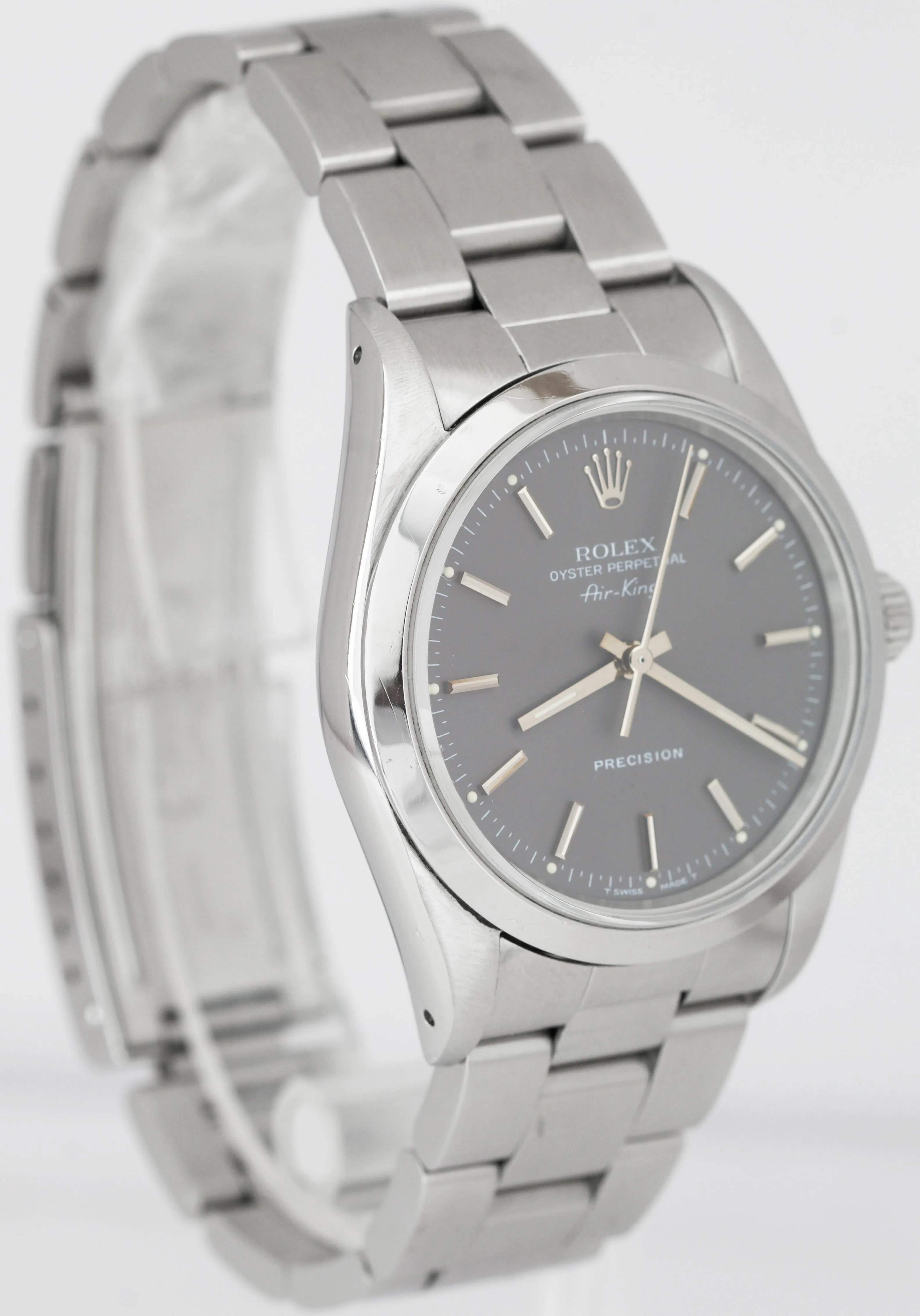 RARE Rolex Air-King Oyster Perpetual Steel Gray Bar Index 14000 34mm Watch