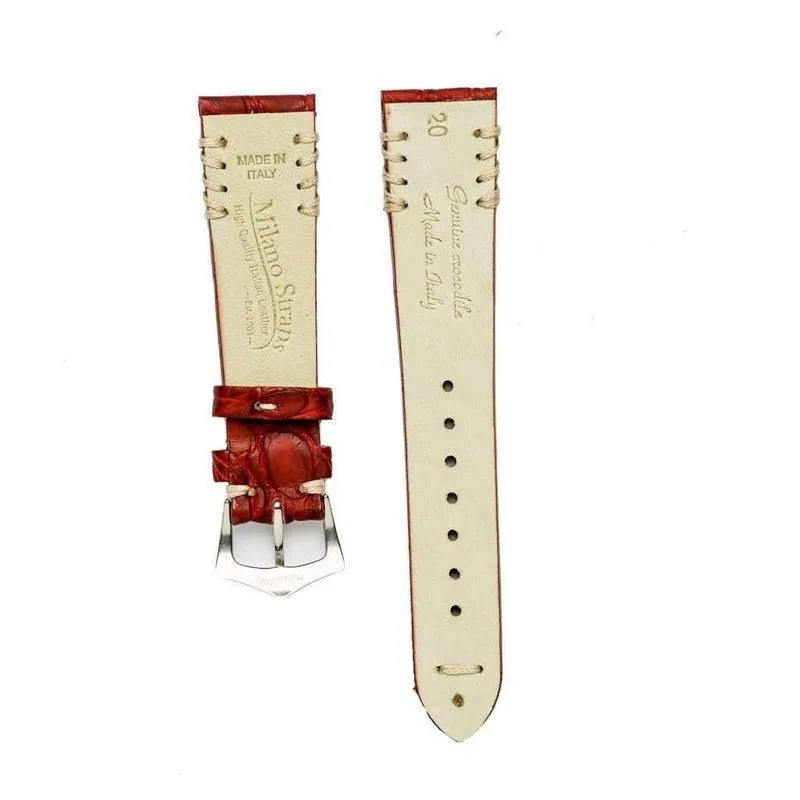 Red Rubberized Crocodile Leather Watch Strap with Ecru Tribal Stitche