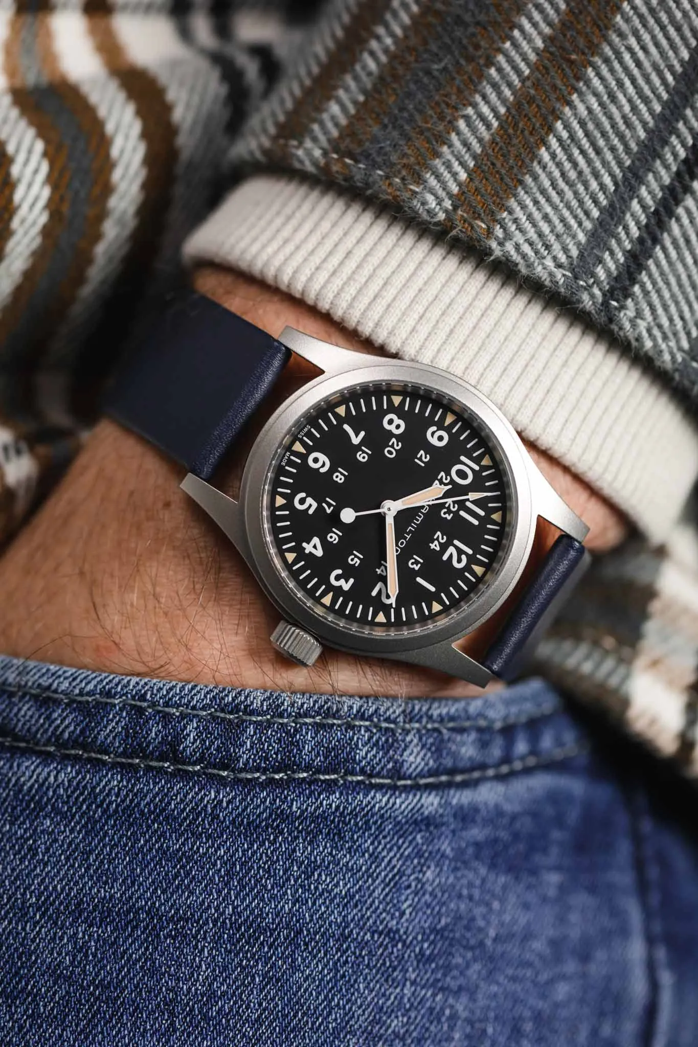 RIOS1931 CLASSIC Low-Profile Leather Watch Strap in OCEAN BLUE