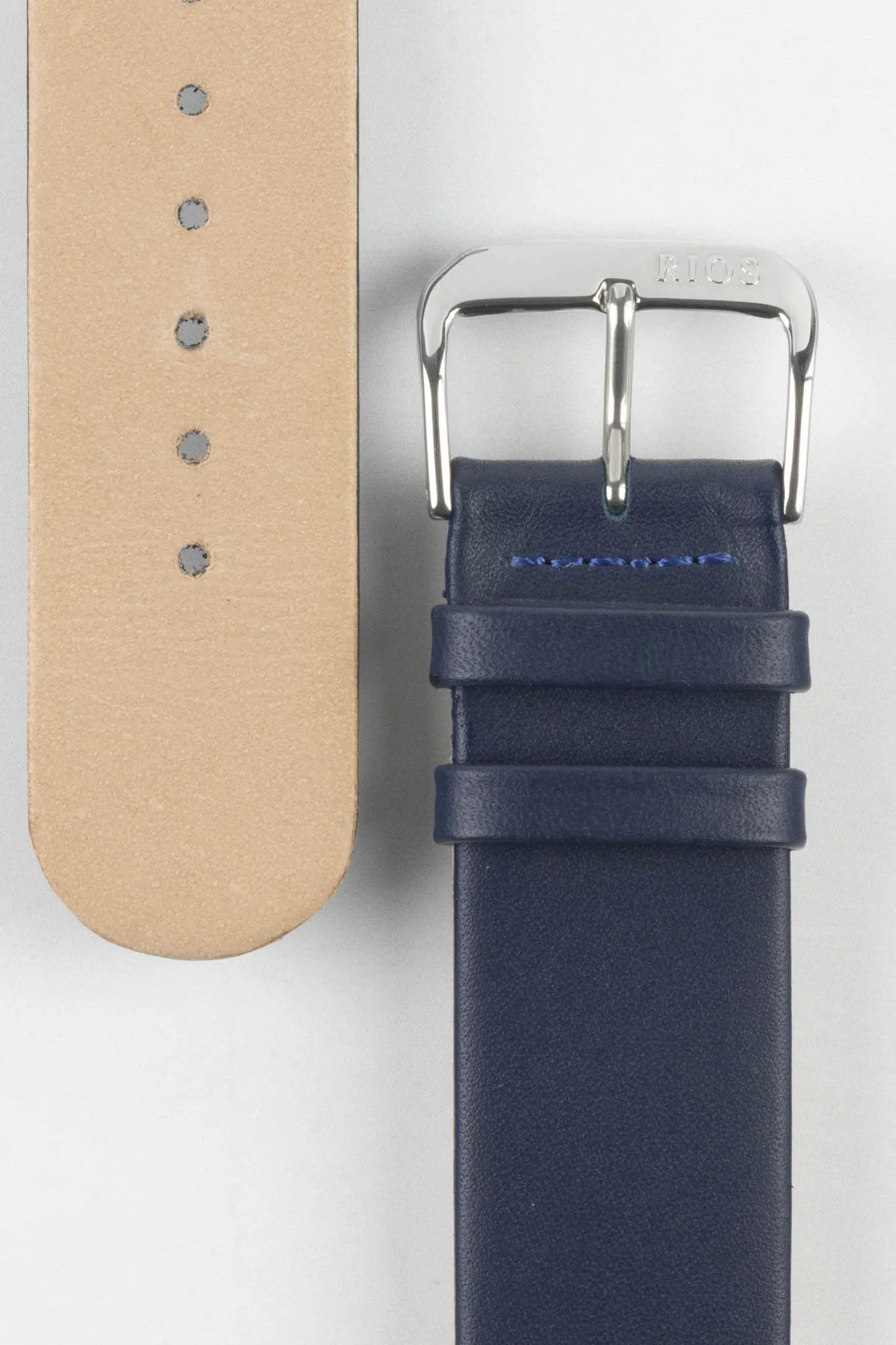 RIOS1931 CLASSIC Low-Profile Leather Watch Strap in OCEAN BLUE