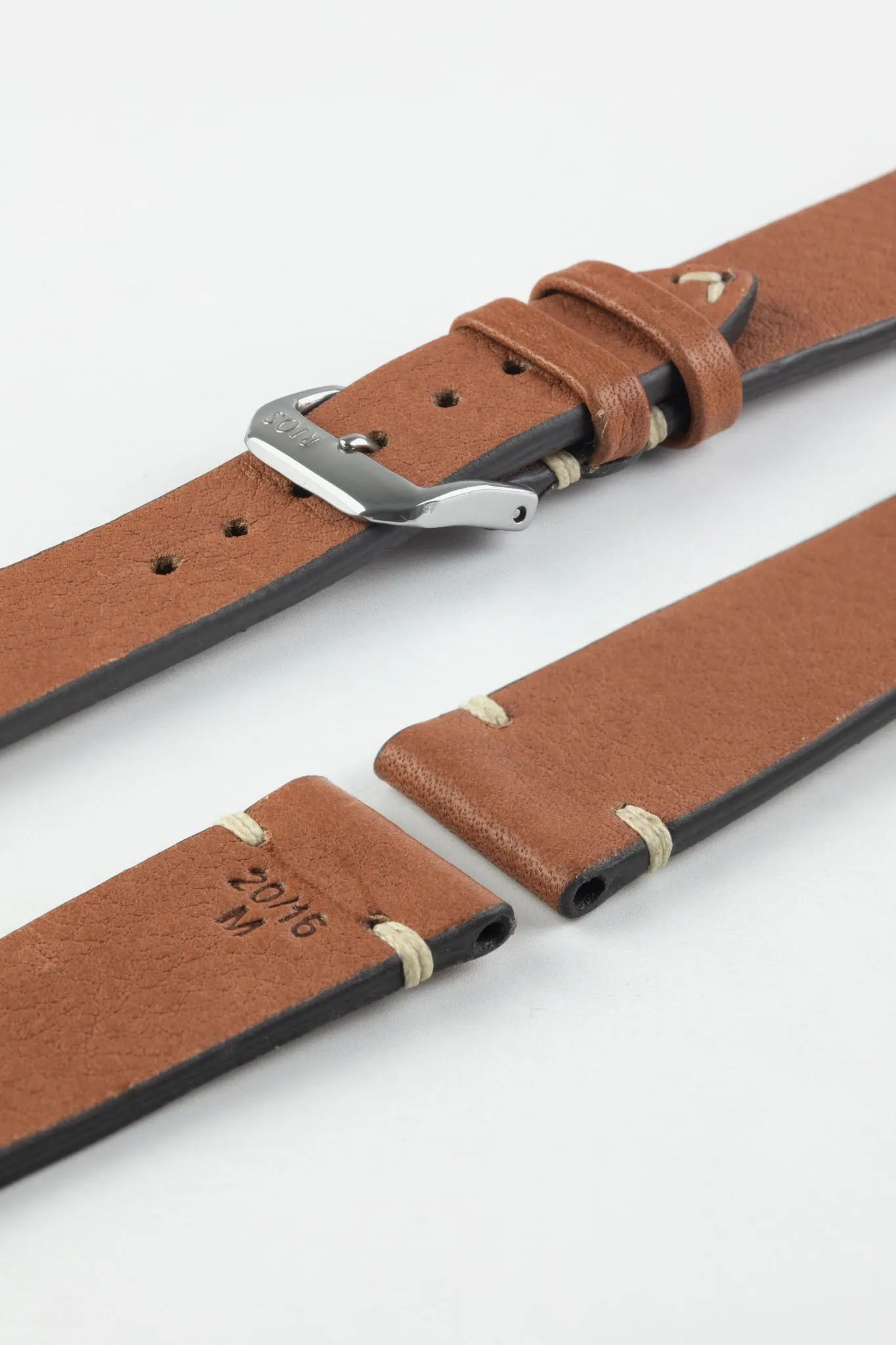 RIOS1931 INZELL Retro Organic Leather Watch Strap in COGNAC