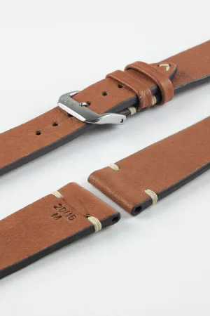 RIOS1931 INZELL Retro Organic Leather Watch Strap in COGNAC