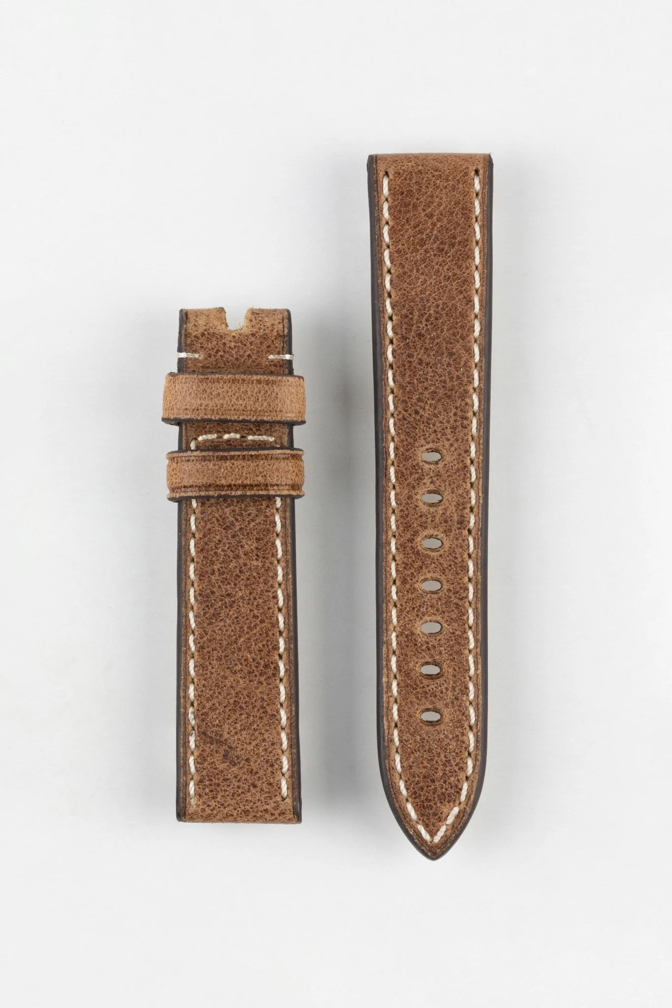 RIOS1931 OXFORD Flat-Padded Vintage Leather Watch Strap in MAHOGANY