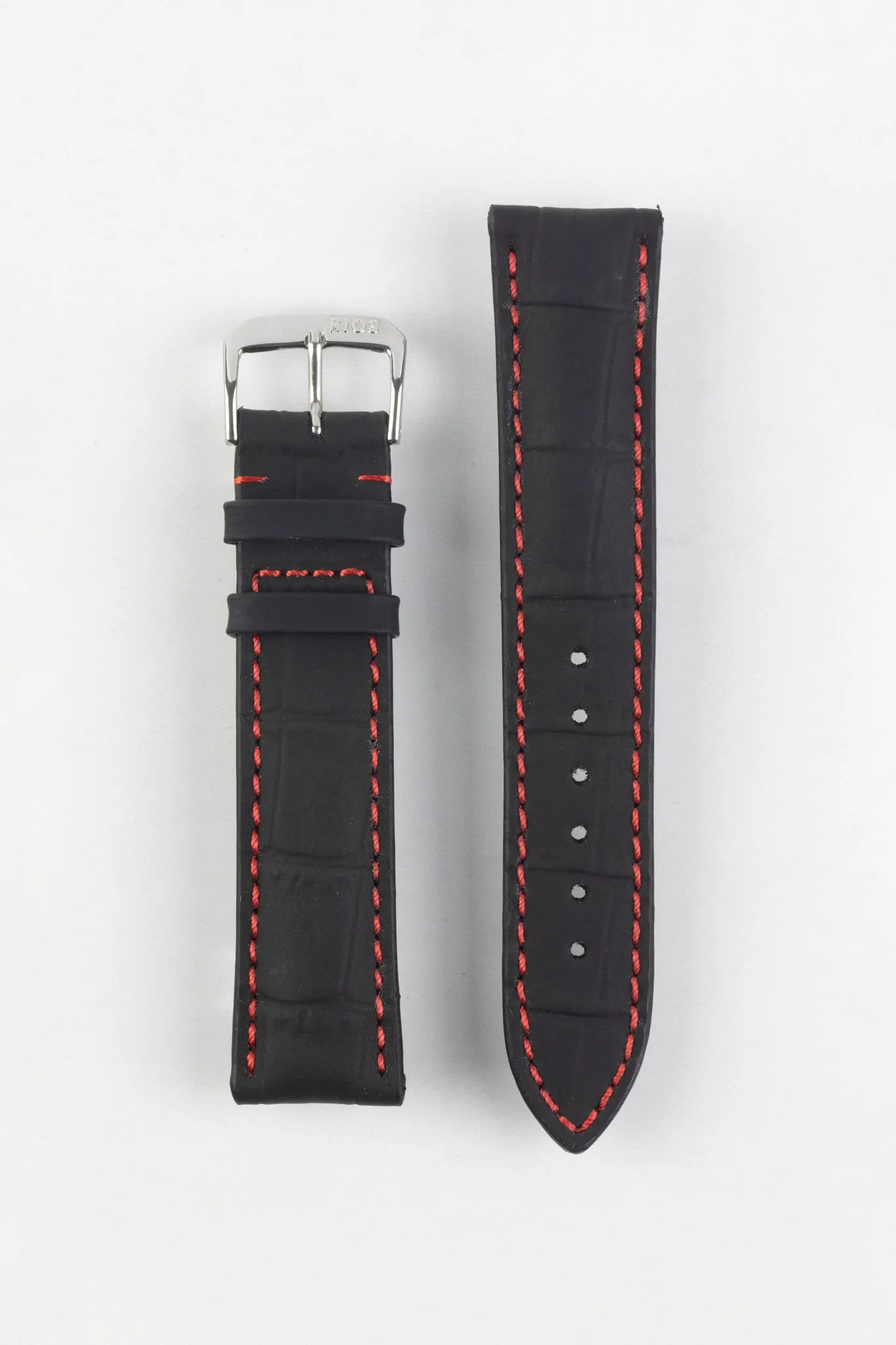 RIOS1931 SPEED Water Resistant Alligator-Embossed Leather Watch Strap in BLACK