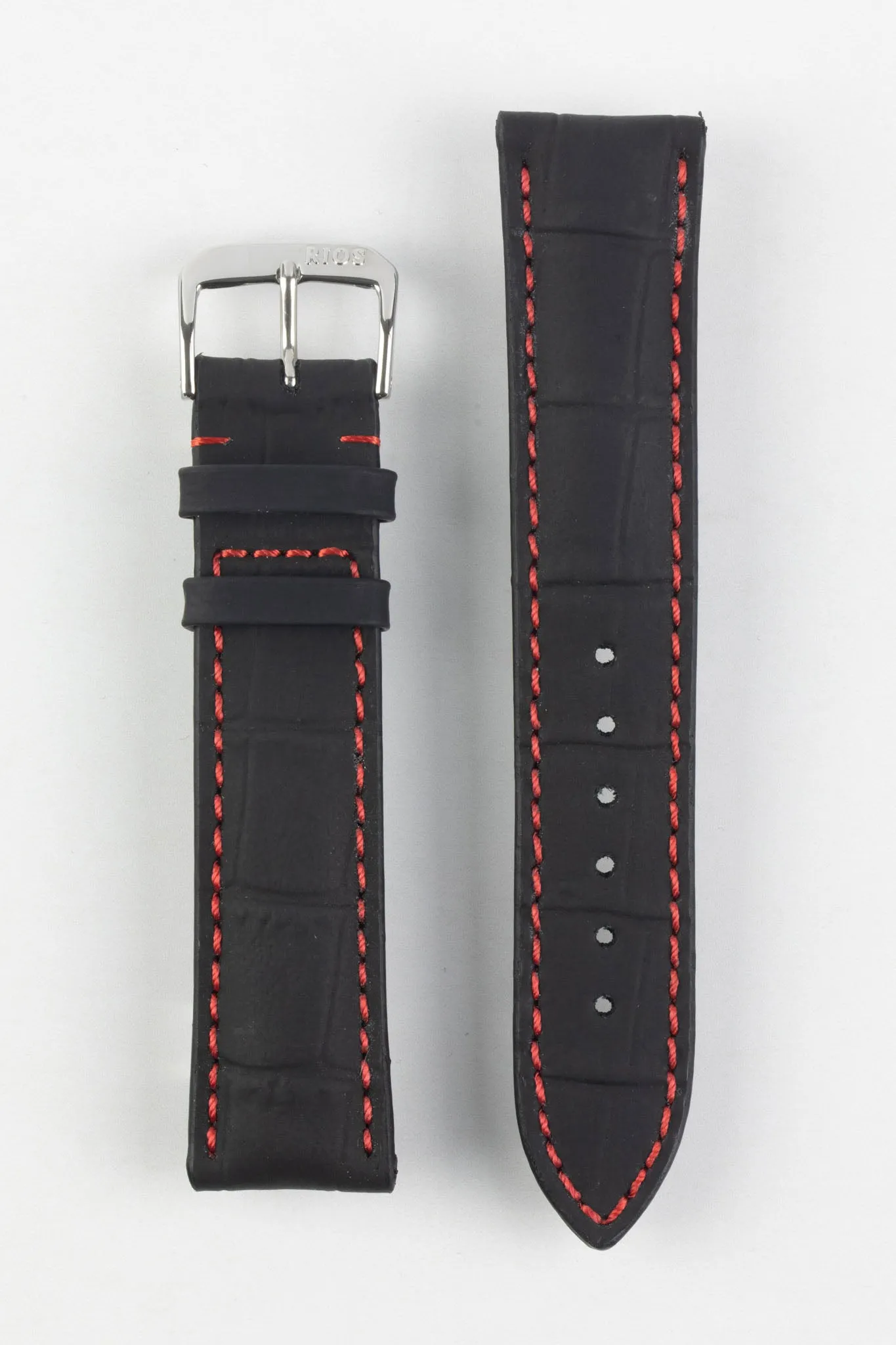 RIOS1931 SPEED Water Resistant Alligator-Embossed Leather Watch Strap in BLACK