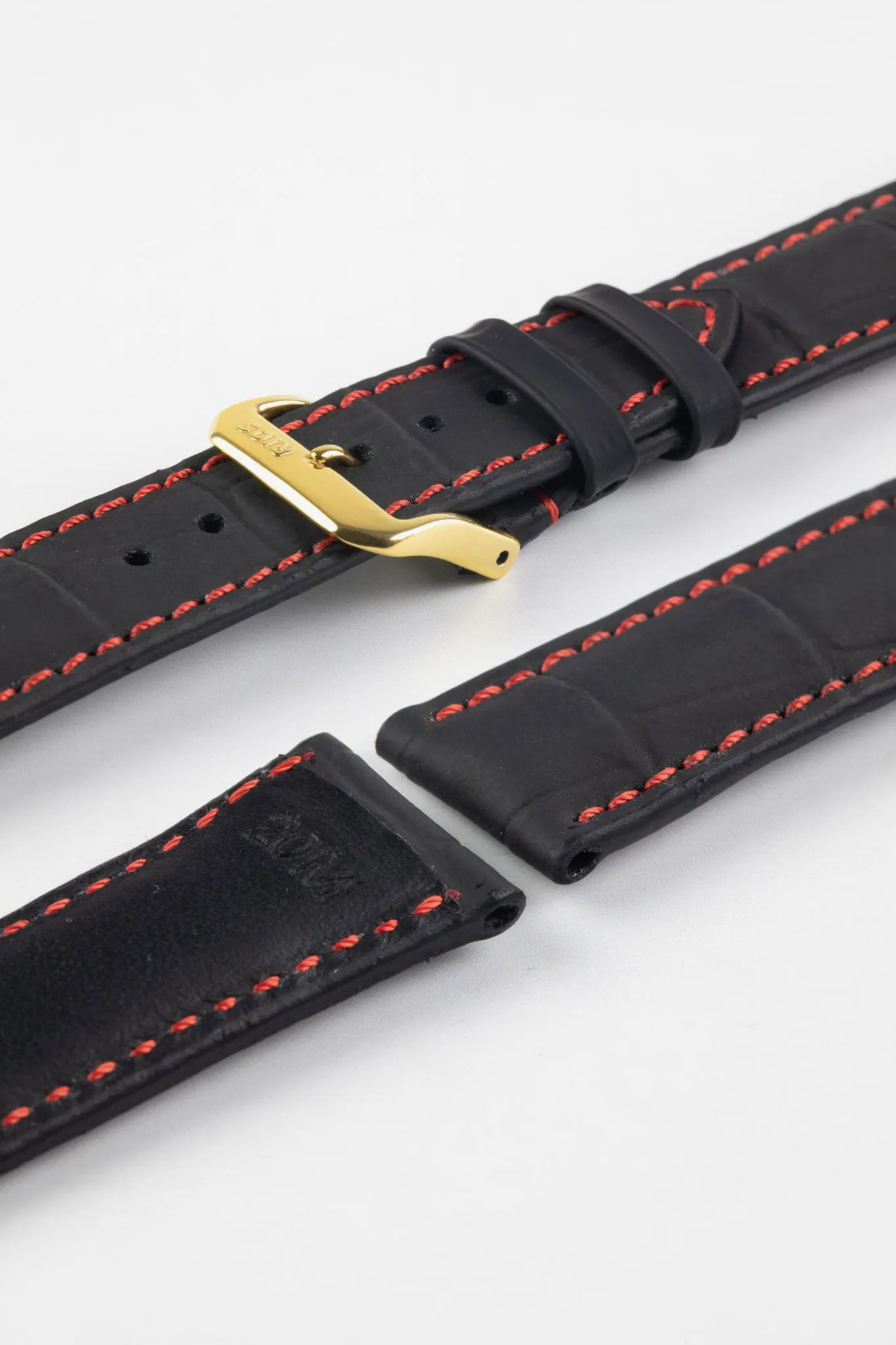 RIOS1931 SPEED Water Resistant Alligator-Embossed Leather Watch Strap in BLACK