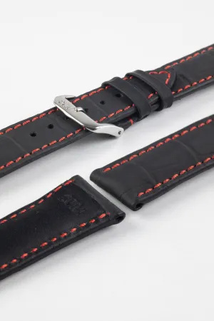 RIOS1931 SPEED Water Resistant Alligator-Embossed Leather Watch Strap in BLACK