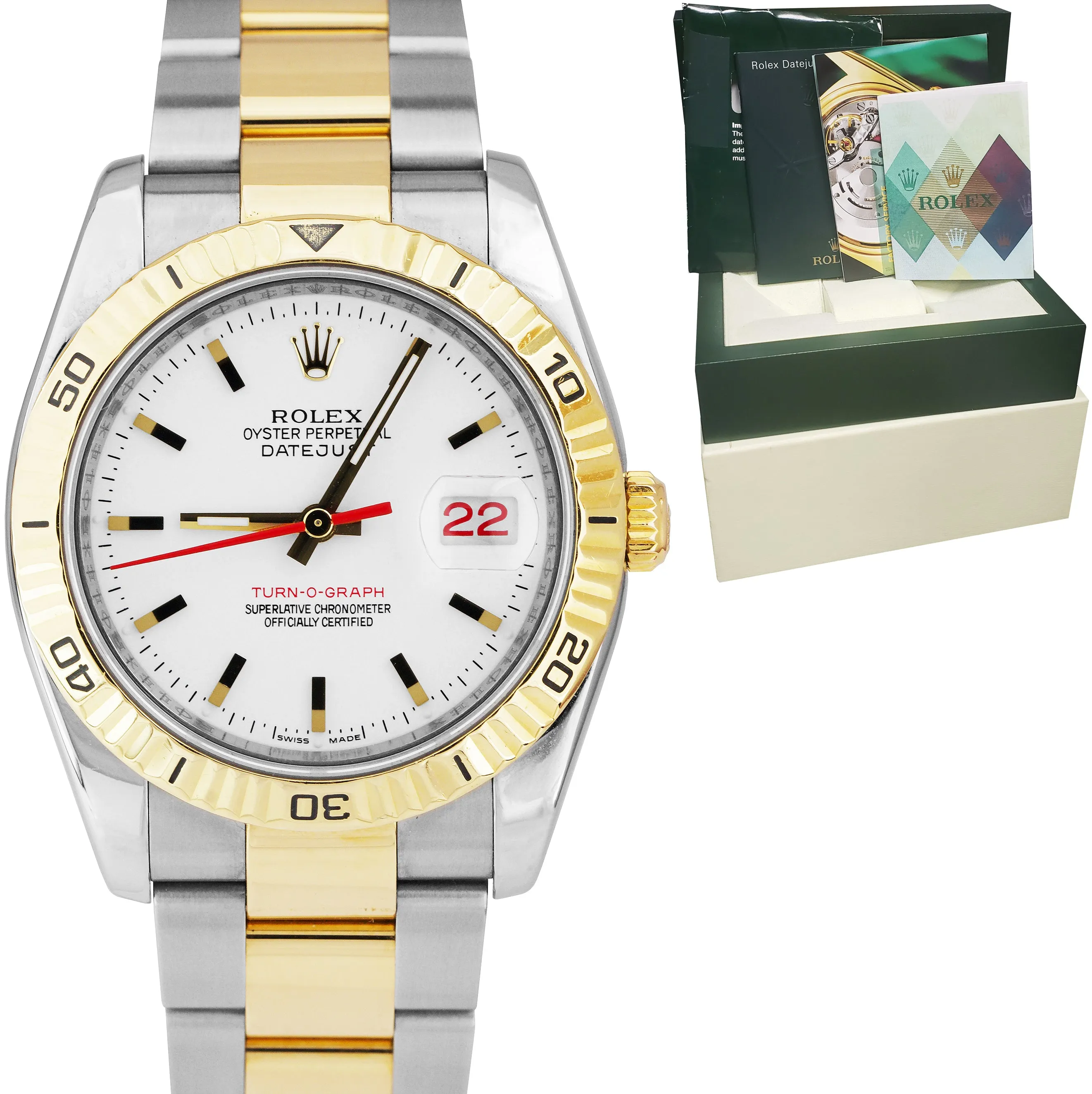 Rolex DateJust 116263 Turn-O-Graph 36mm Thunderbird Two-Tone Gold Oyster Watch