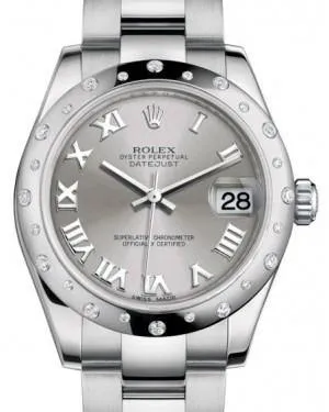 Rolex Datejust 31mm Lady Midsize White Gold/Steel Rhodium Roman Dial & Diamond Set Domed Bezel Oyster Bracelet 178344 - NEW