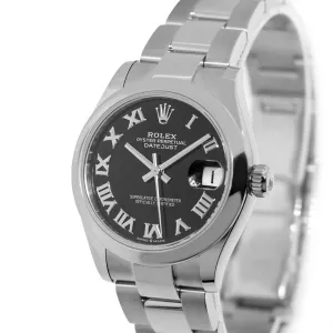 Rolex Datejust 31mm Stainless Steel Black Roman Dial & Smooth Bezel 278240