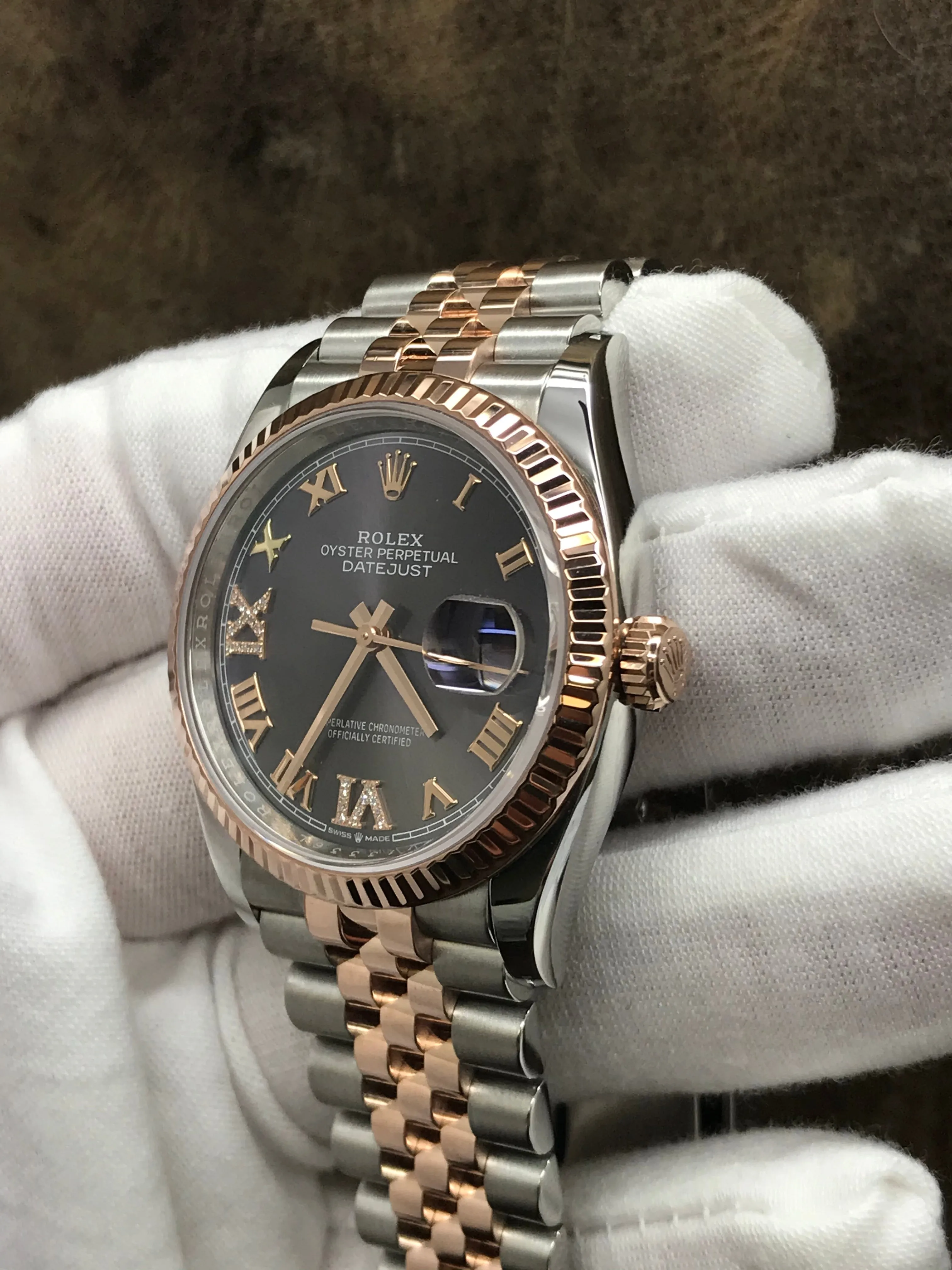 Rolex Datejust 36 Diamond & Rose Gold 126231 Dark Rhodium Dial Automatic  Watch