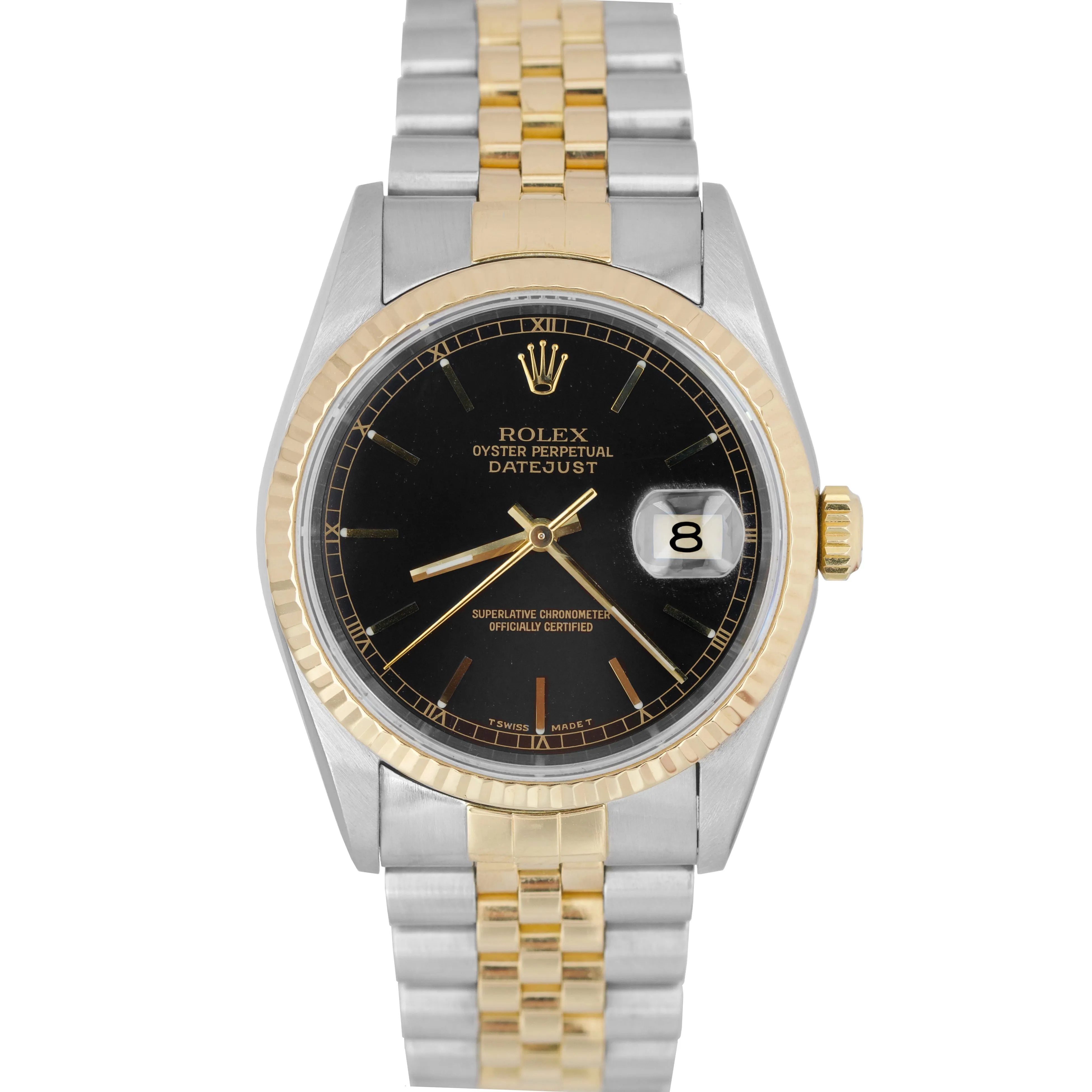 Rolex DateJust 36mm 16233 Black 18K Gold Two-Tone Steel Jubilee Watch FULL SET