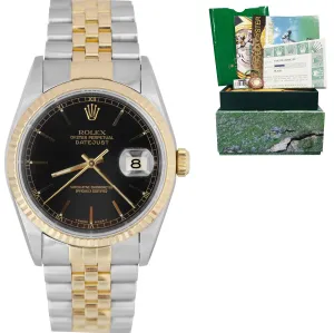 Rolex DateJust 36mm 16233 Black 18K Gold Two-Tone Steel Jubilee Watch FULL SET