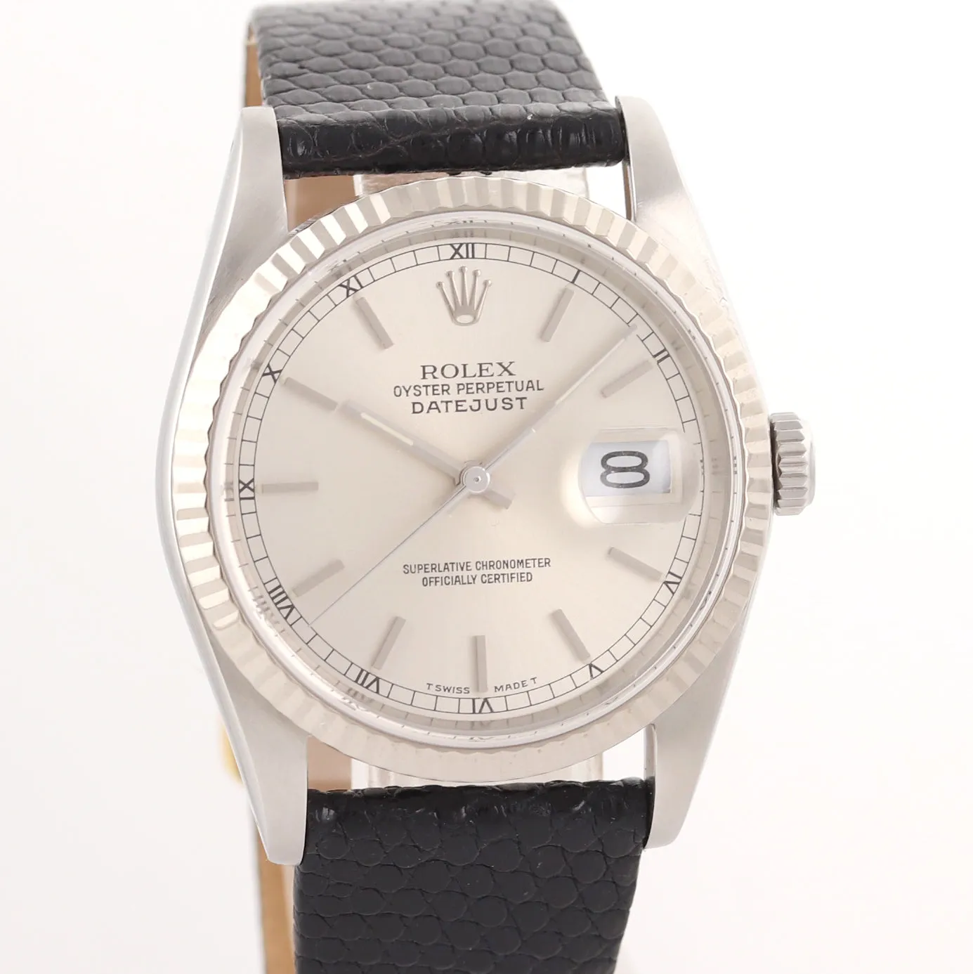 Rolex DateJust 36mm 16234 Steel Silver Dial 18k White Gold Fluted Bezel Watch