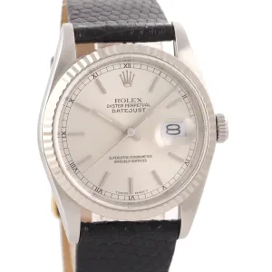 Rolex DateJust 36mm 16234 Steel Silver Dial 18k White Gold Fluted Bezel Watch
