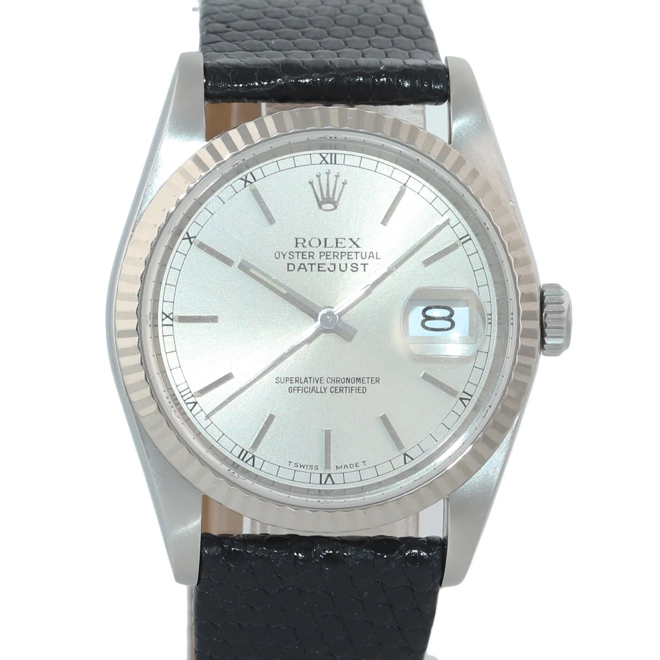 Rolex DateJust 36mm 16234 Steel Silver Dial 18k White Gold Fluted Bezel Watch