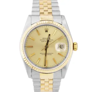 Rolex DateJust 36mm 18K Two-Tone Gold Stainless Champagne Jubilee Watch 16233