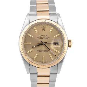 Rolex DateJust 36mm CHAMPAGNE 18K Yellow Gold Stainless Steel OYSTER 16013