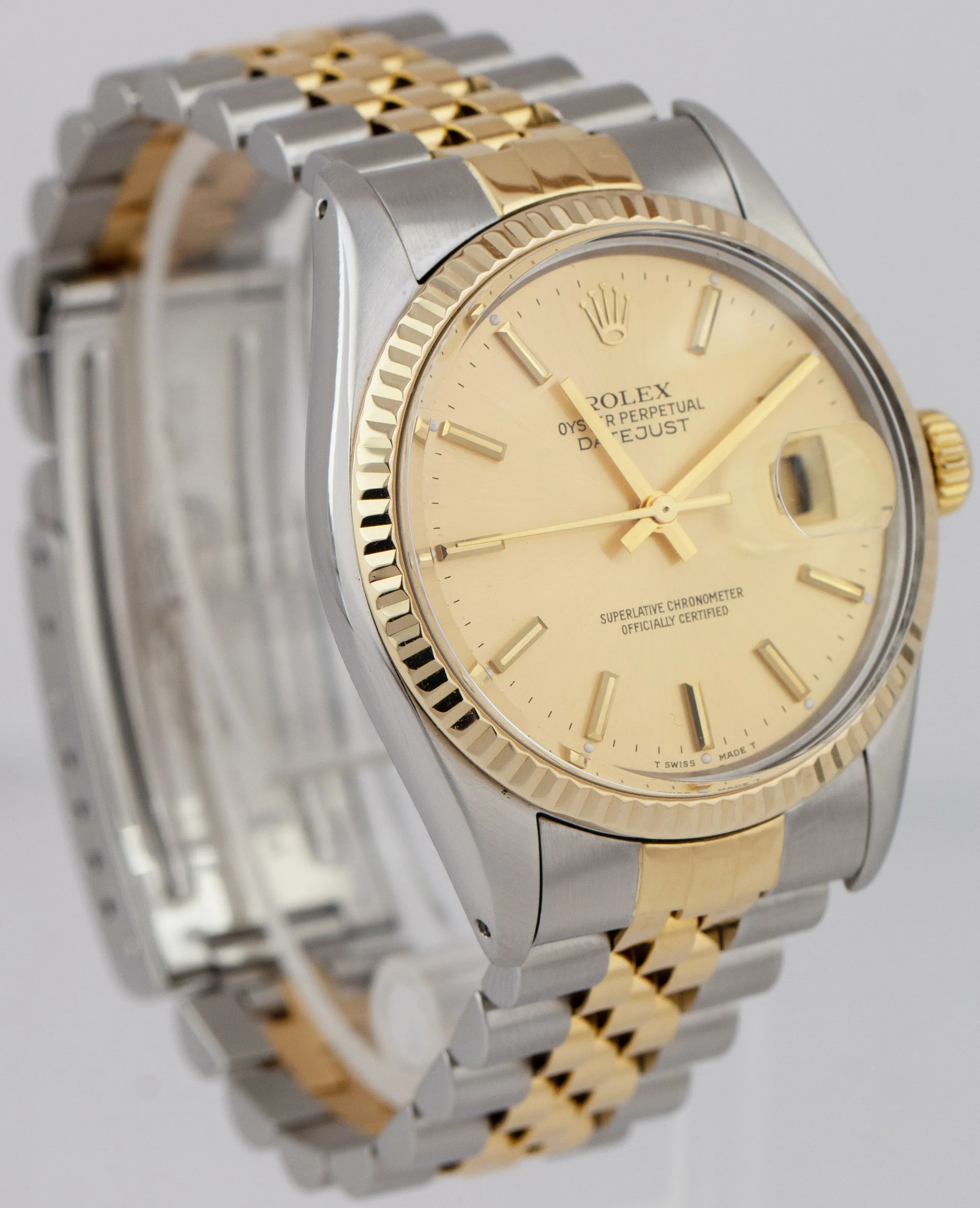 Rolex DateJust 36mm Champagne 18K Yellow Gold Stainless Two-Tone Watch 16013