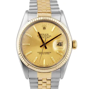 Rolex DateJust 36mm Champagne 18K Yellow Gold Stainless Two-Tone Watch 16013