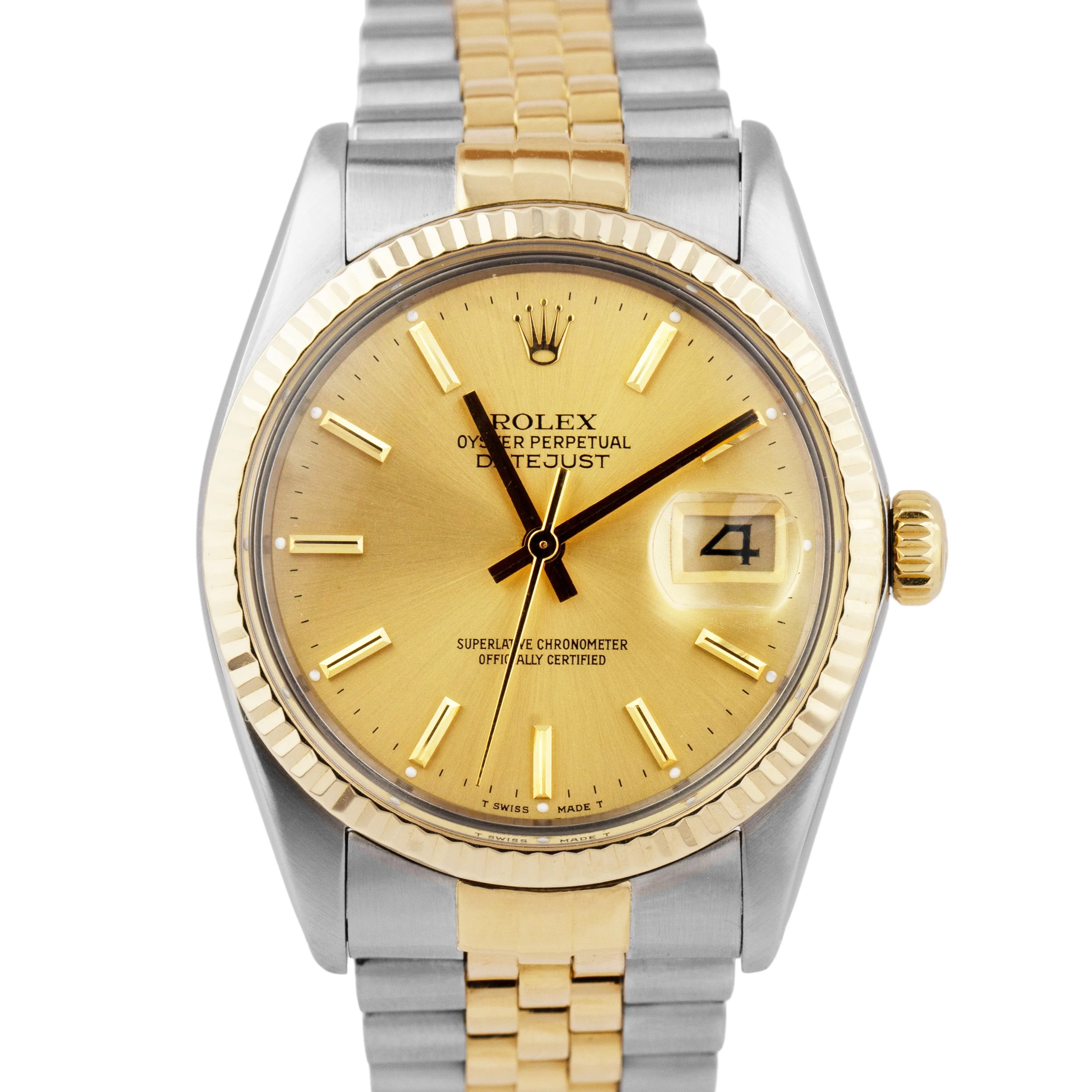 Rolex DateJust 36mm Champagne 18K Yellow Gold Stainless Two-Tone Watch 16013