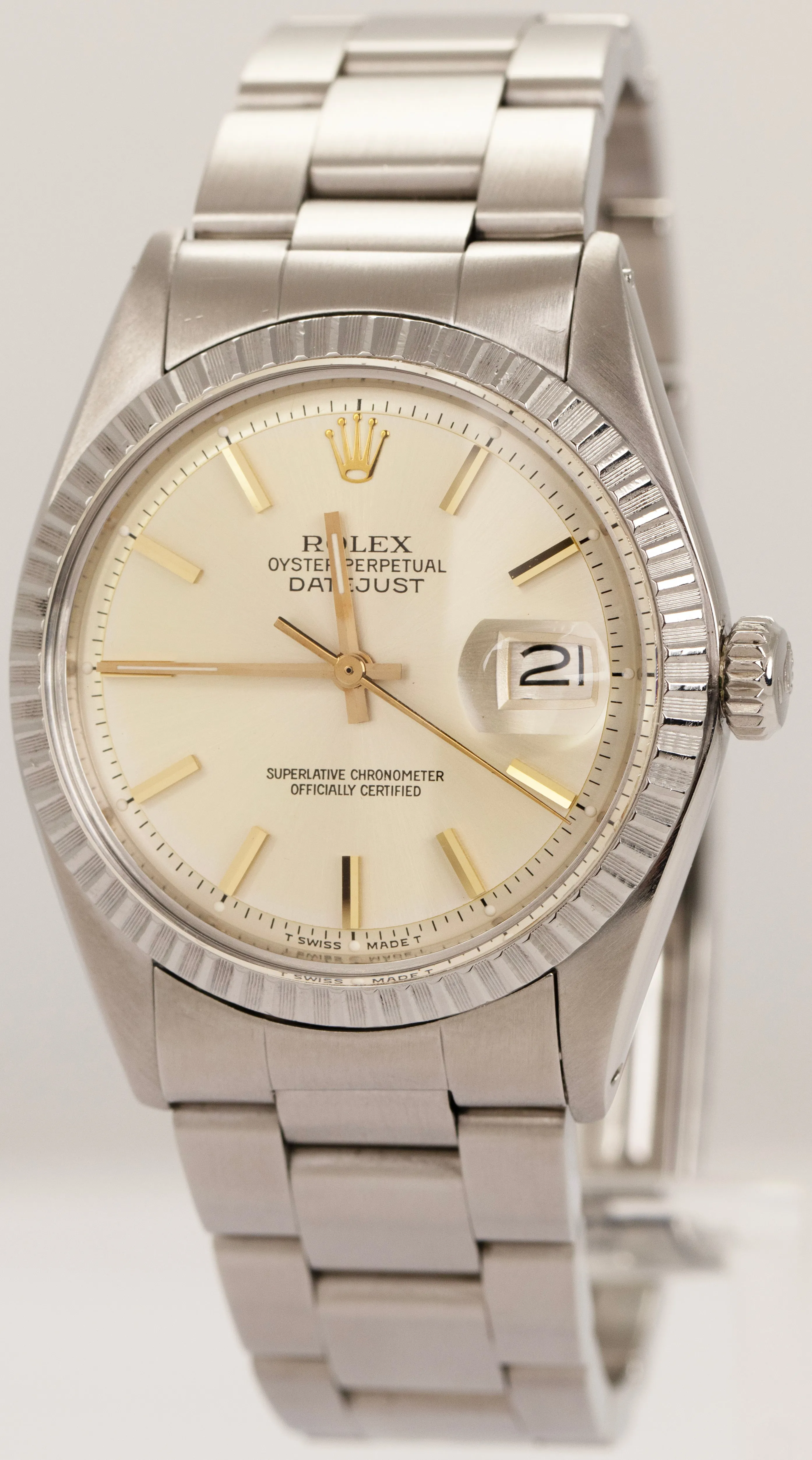 Rolex DateJust 36mm Silver Pie Pan Gold Index Stainless Steel Watch 1603 BOX