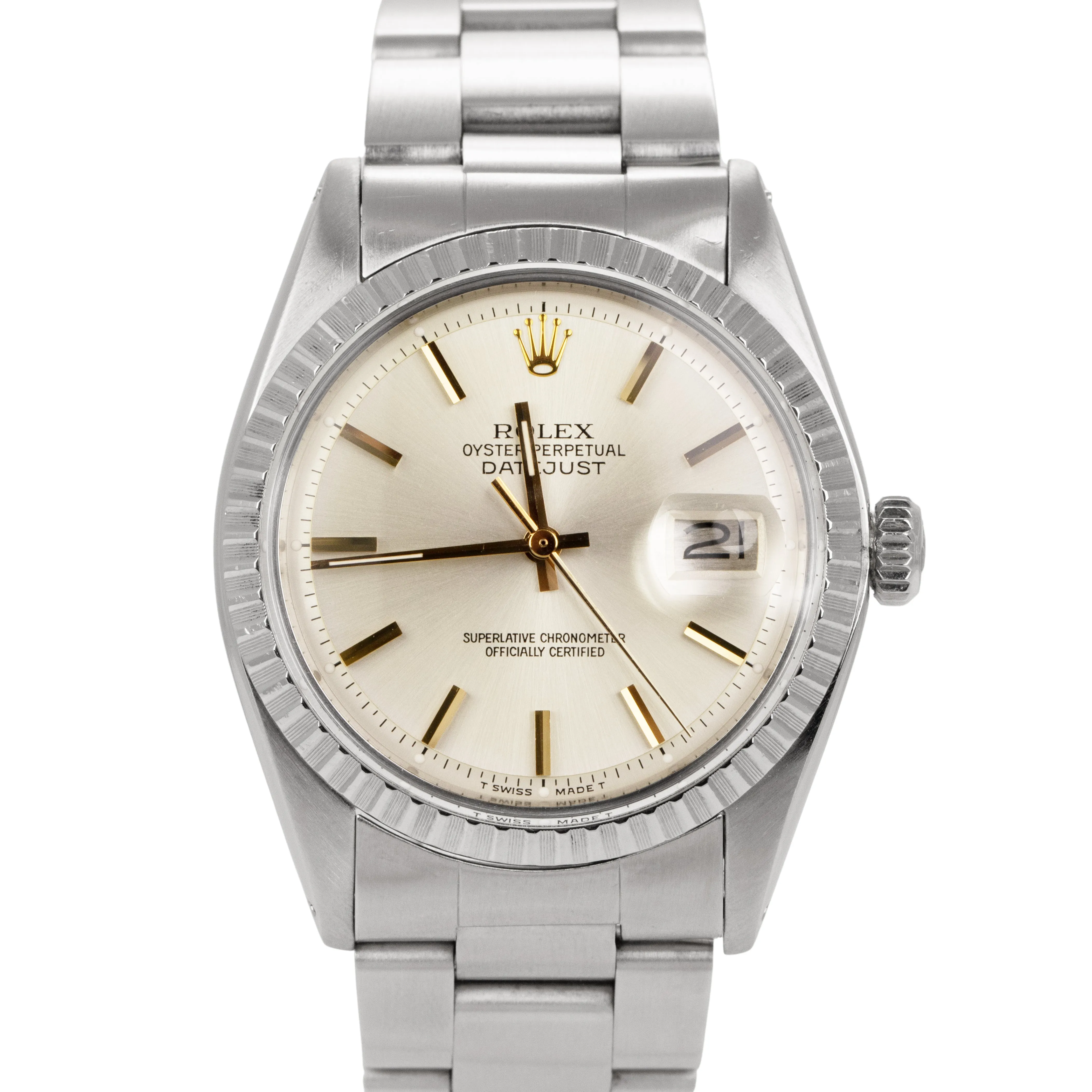 Rolex DateJust 36mm Silver Pie Pan Gold Index Stainless Steel Watch 1603 BOX