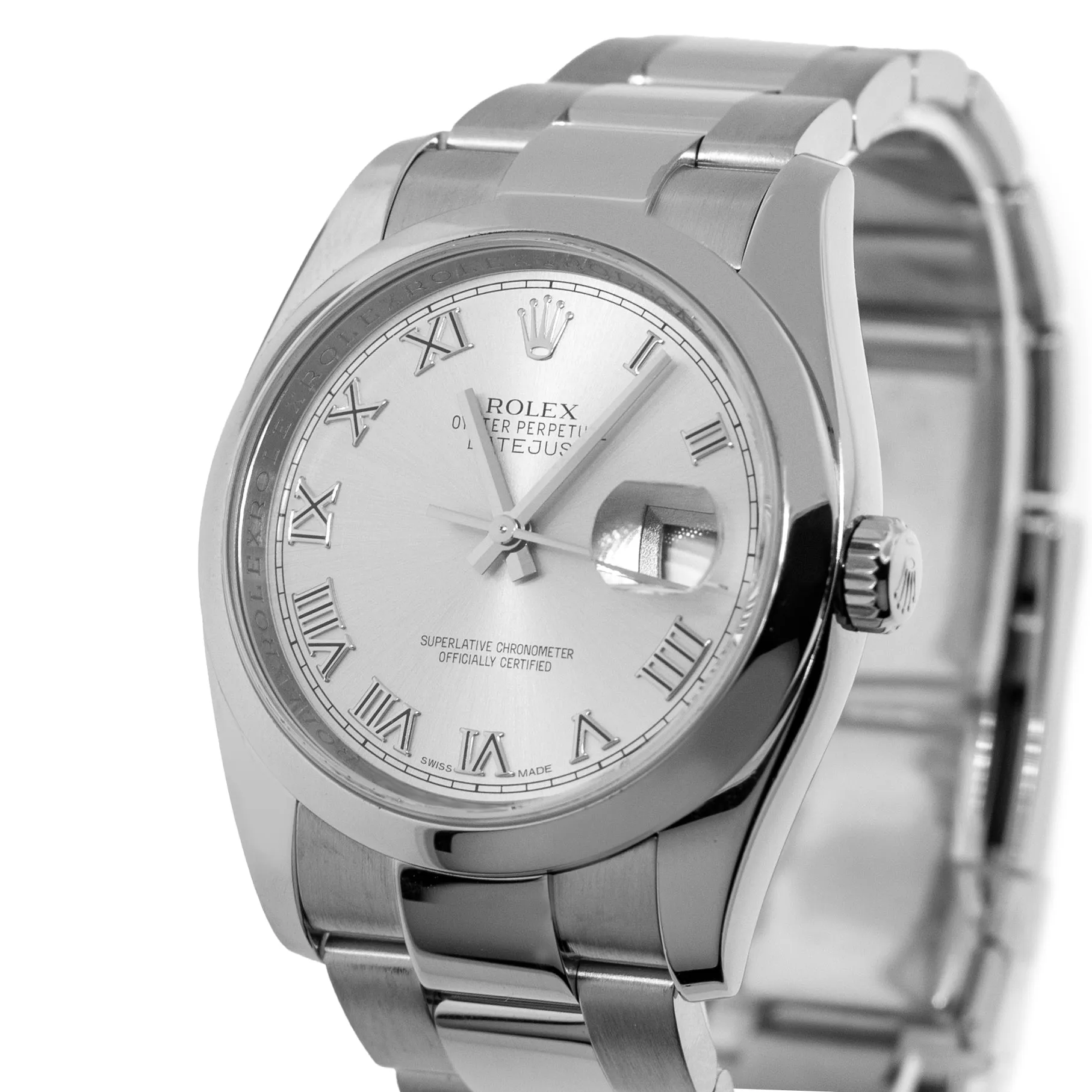 Rolex Datejust 36mm Stainless Steel Rhodium Roman Dial & Smooth Bezel 116200