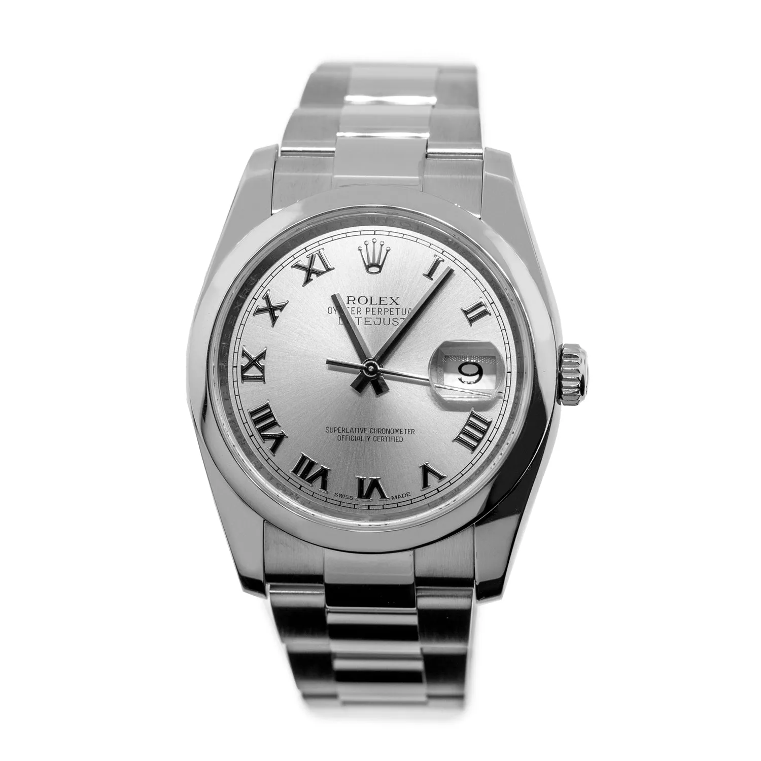 Rolex Datejust 36mm Stainless Steel Rhodium Roman Dial & Smooth Bezel 116200