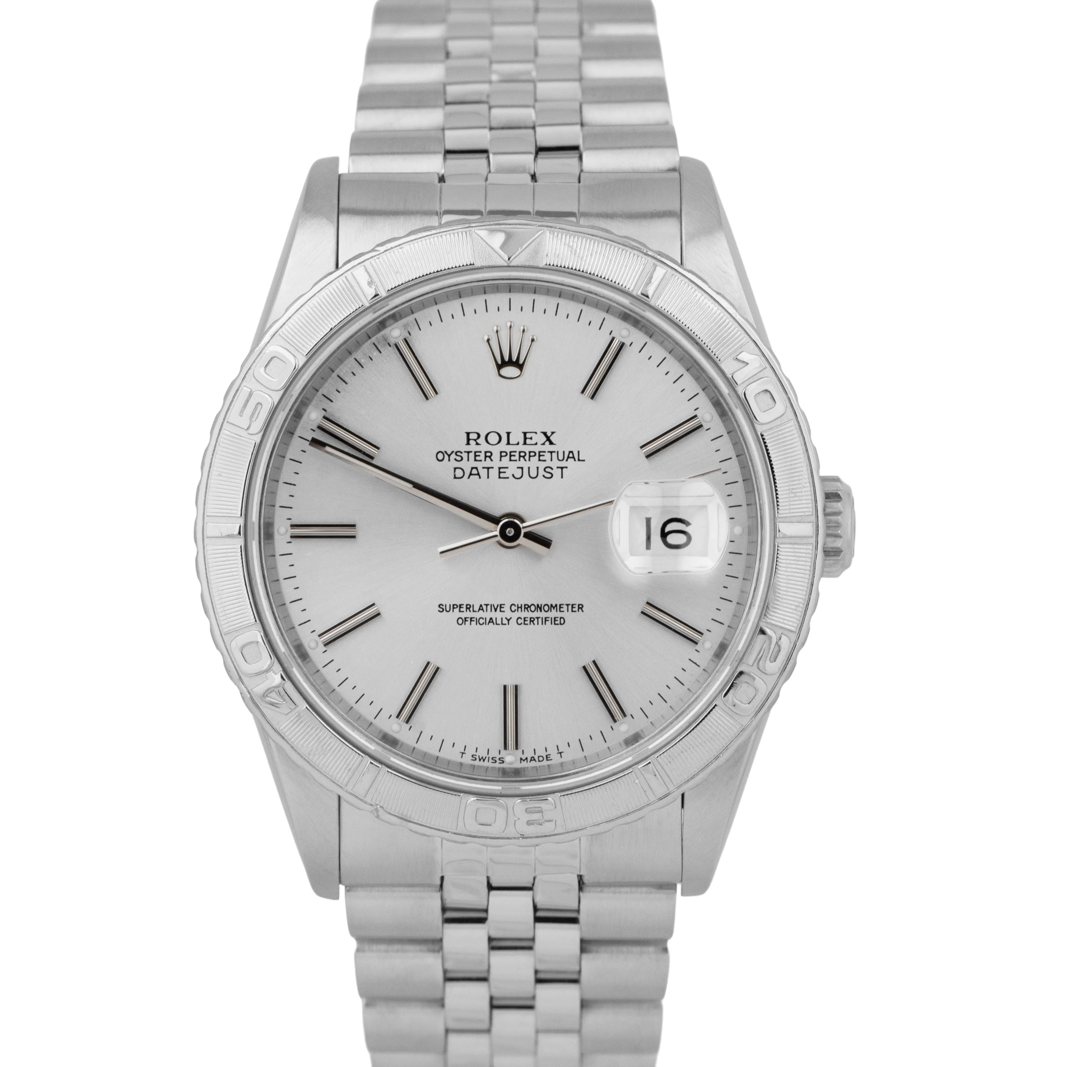 Rolex DateJust 36mm Turn-O-Graph Silver Stainless Steel Automatic Watch 16264
