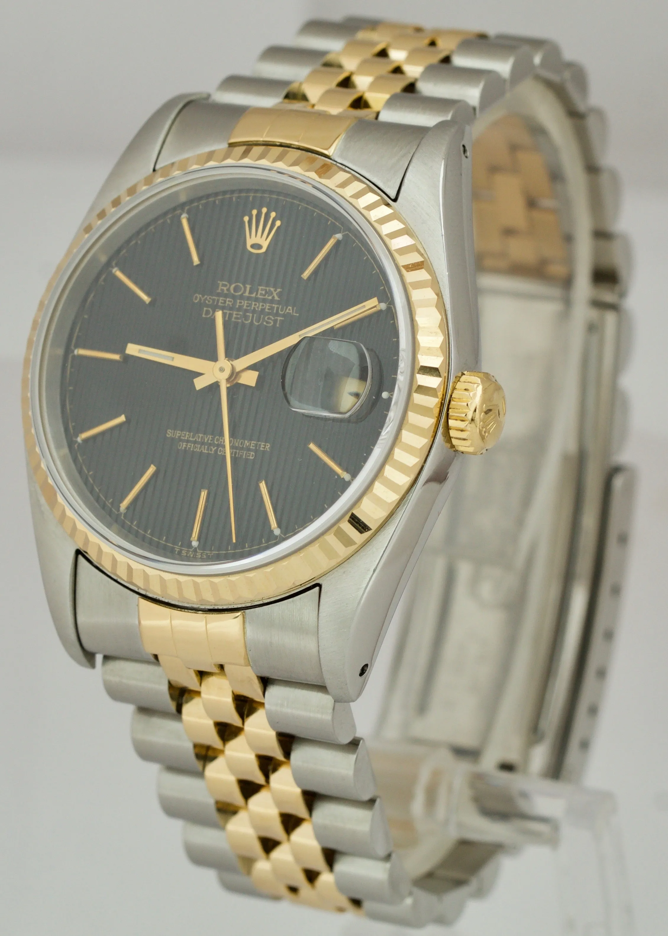 Rolex DateJust 36mm Two-Tone Black TAPESTRY 18K Gold Steel Jubilee Watch 16233