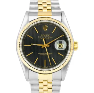 Rolex DateJust 36mm Two-Tone Black TAPESTRY 18K Gold Steel Jubilee Watch 16233