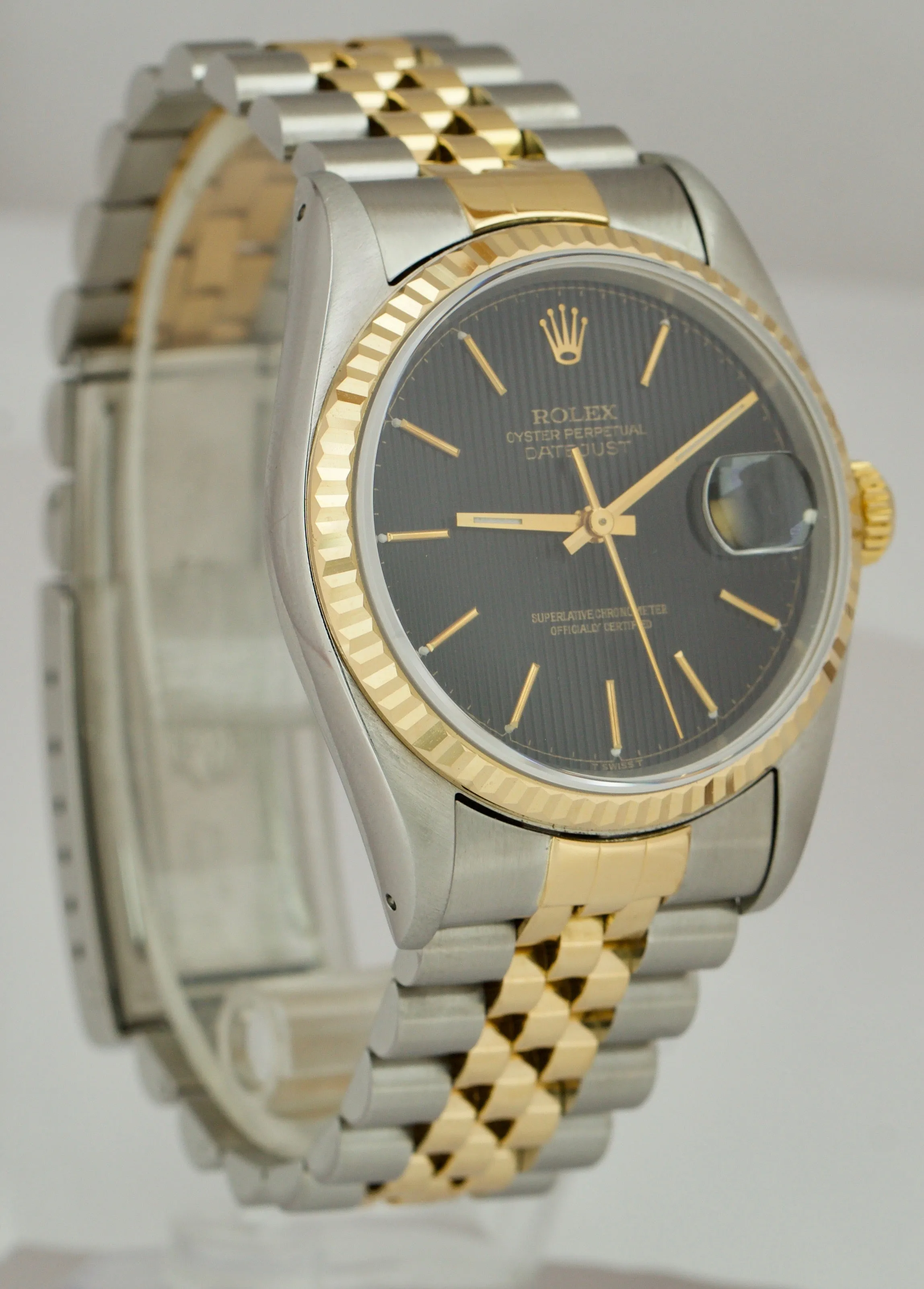 Rolex DateJust 36mm Two-Tone Black TAPESTRY 18K Gold Steel Jubilee Watch 16233